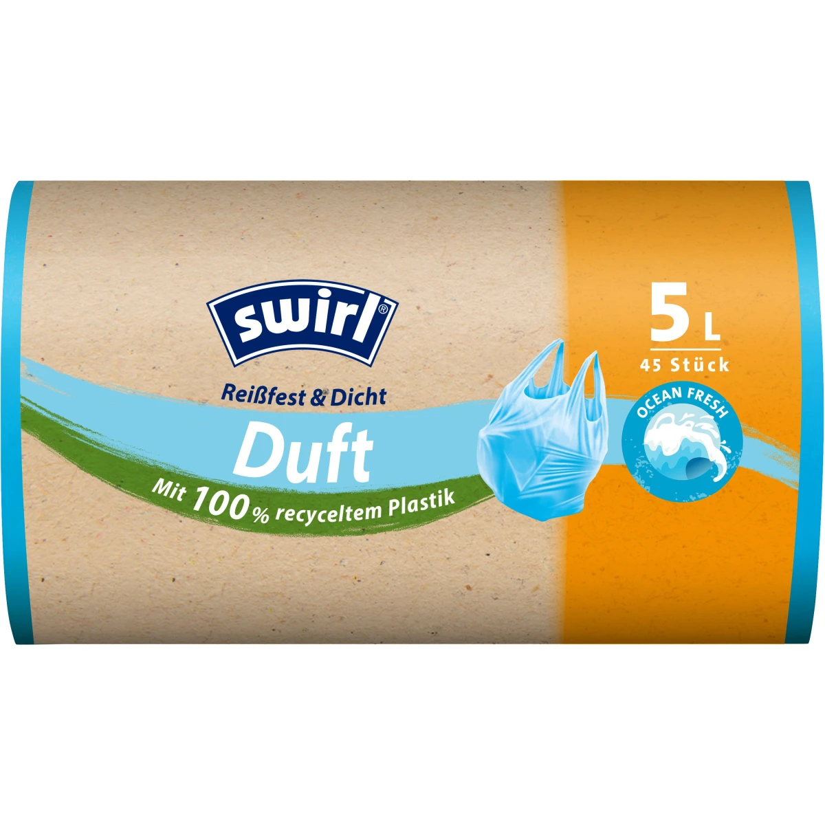SWIRL Sacs poubelle parfumés Océan 5 L, 45 pièces