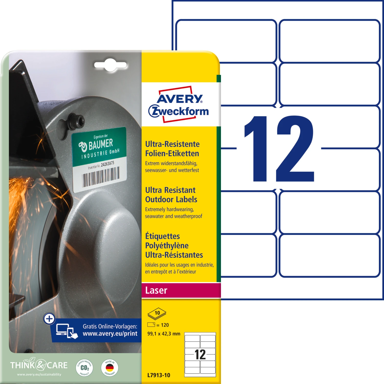 AVERY ZWECKFORM L7913-10 Etiketten, 99.1 x 42.3 mm, 10 Blatt