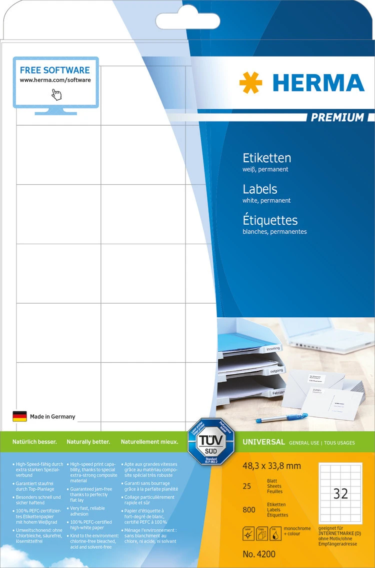 HERMA 4200 Étiquettes PREMIUM 48.3 x 33.8 mm, 25 feuilles