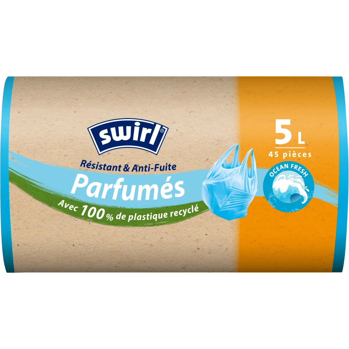 SWIRL Sacs poubelle parfumés Océan 5 L, 45 pièces