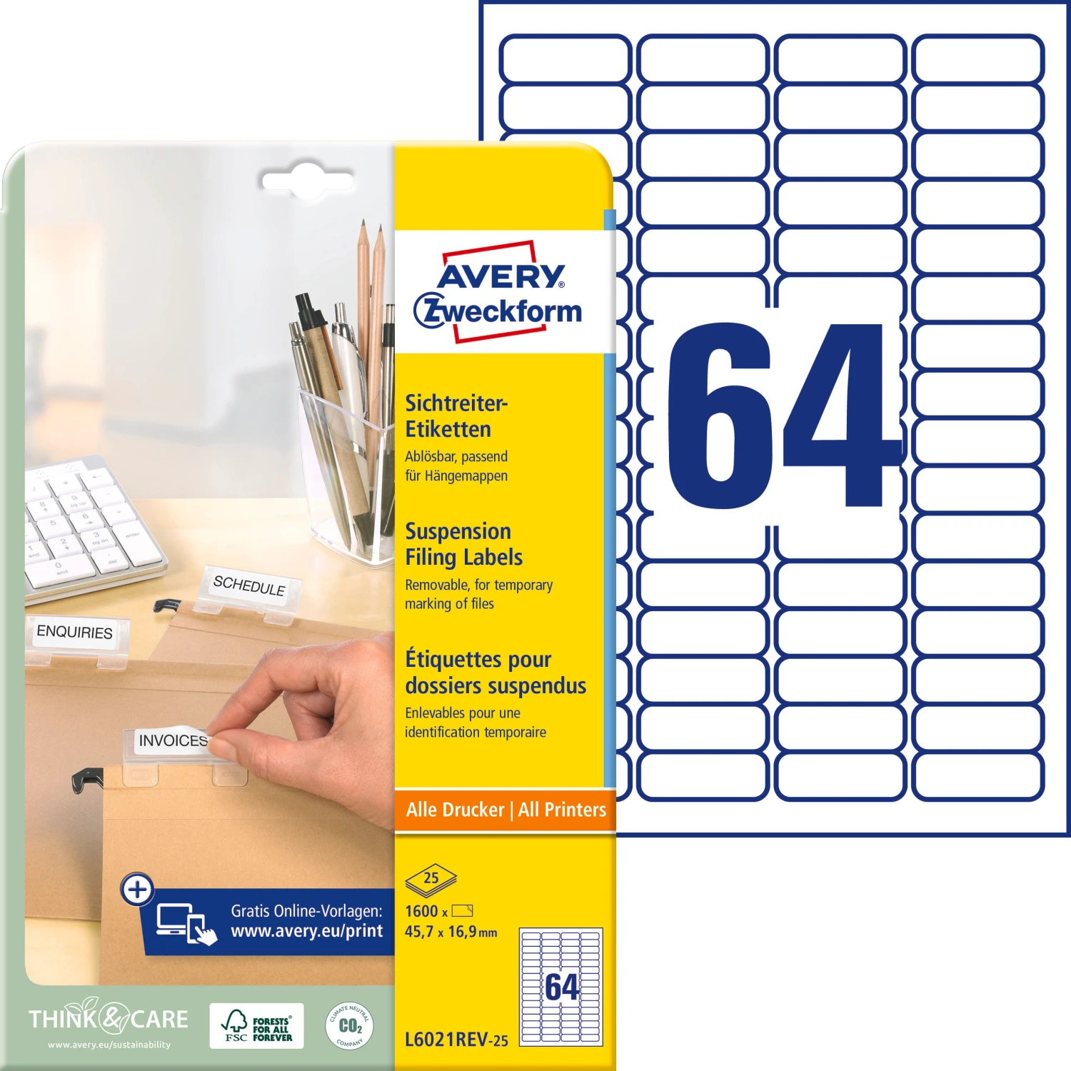AVERY ZWECKFORM L6021REV-25 Etiketten Sichtreiter, 45.7 x 16.9 mm, 25 Blatt