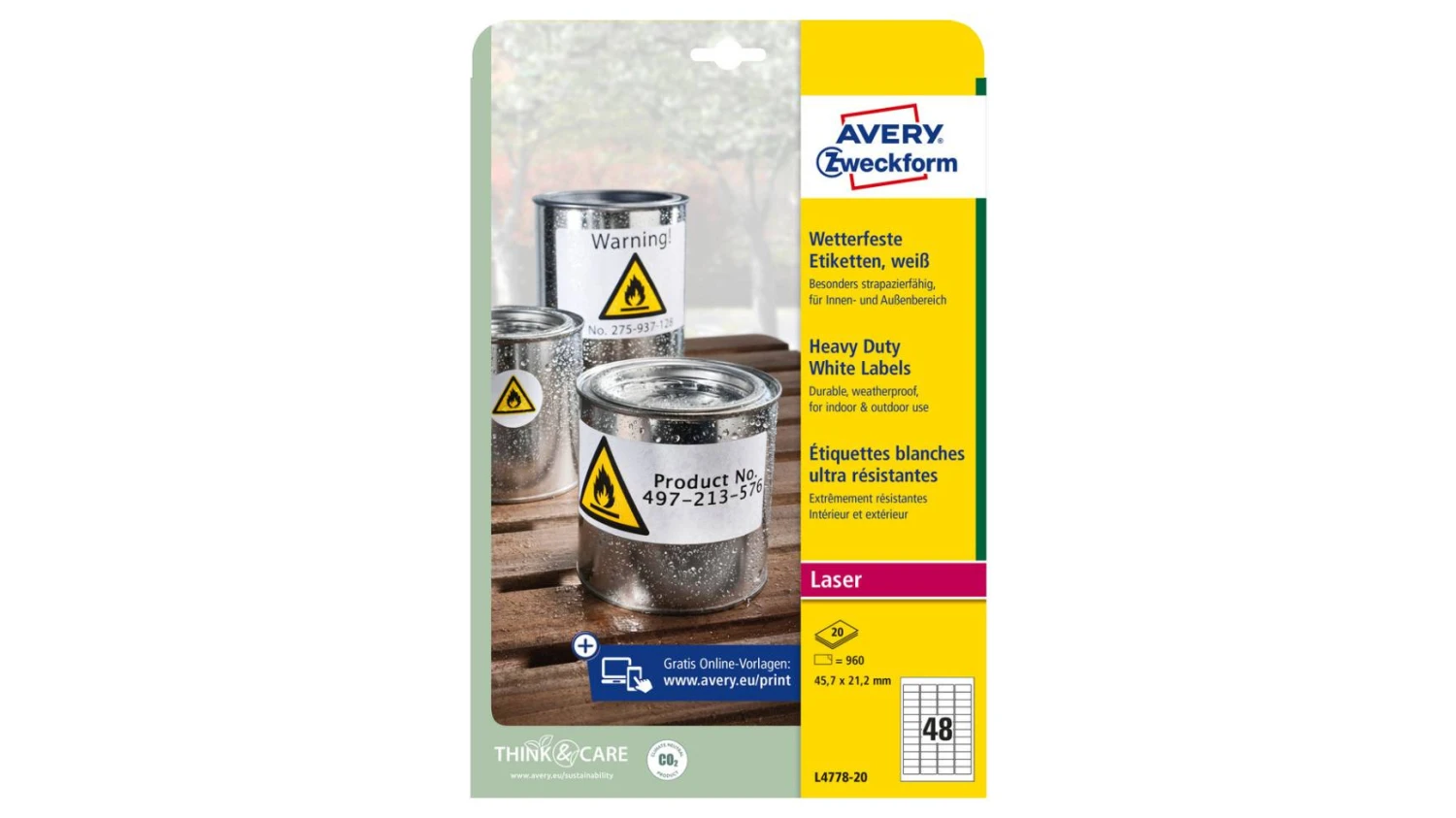 AVERY ZWECKFORM L4778-20 Etiketten, 45.7 x 21.2 mm, 20 Blatt