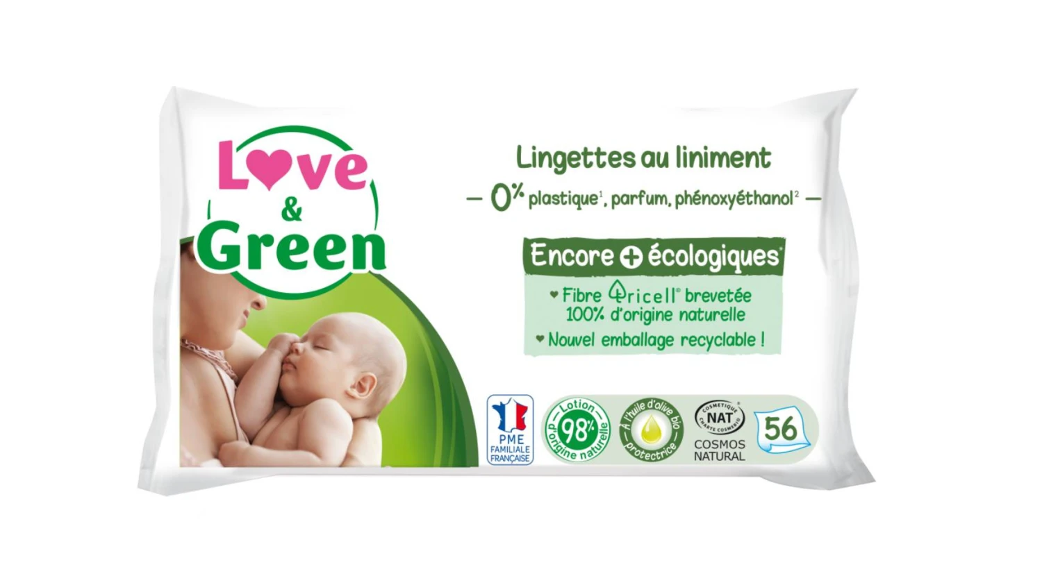 LOVE & GREEN Lingettes au liniment 56 pièces