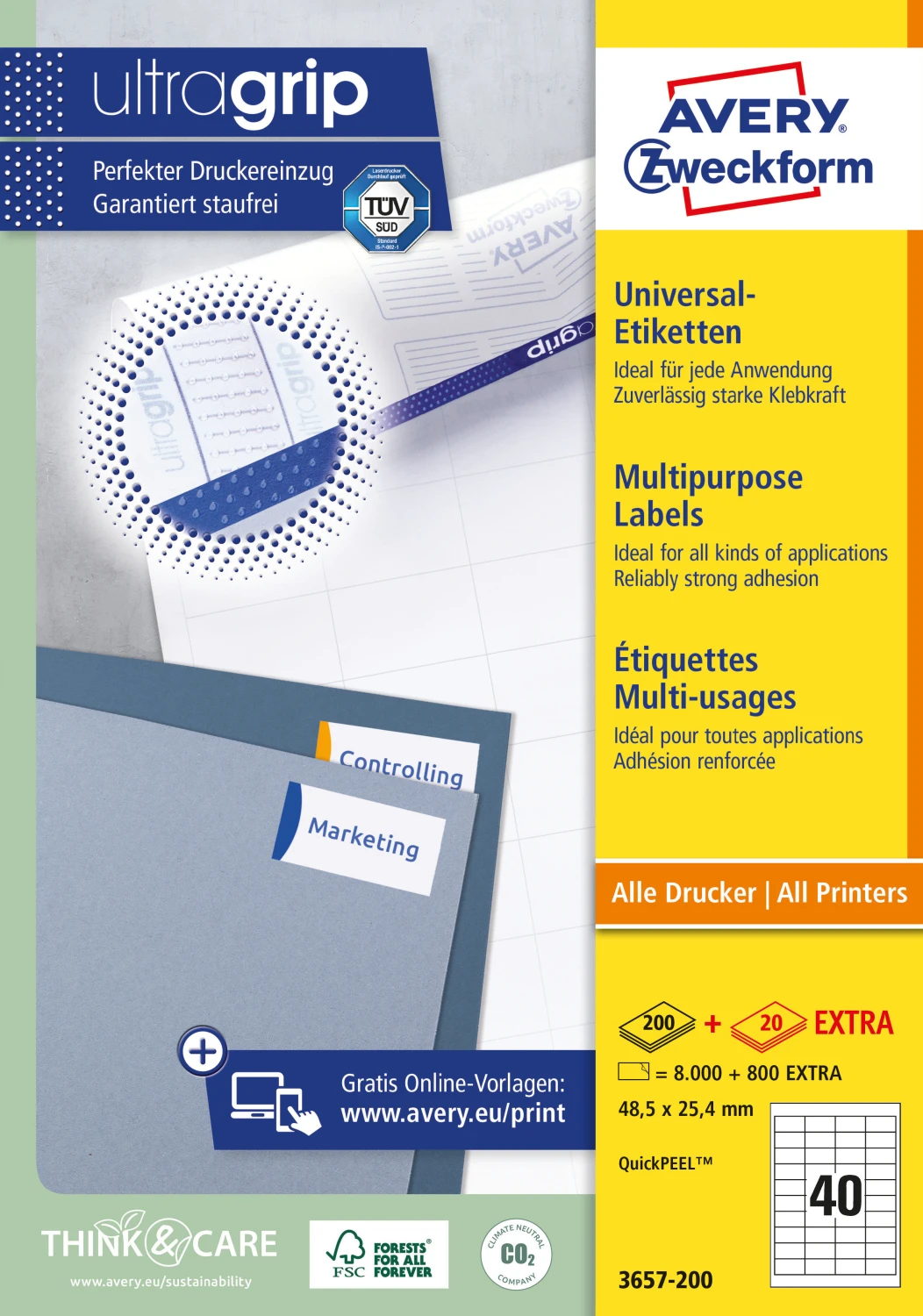 AVERY ZWECKFORM 3657-200 Etiketten, 48.5 x 25.4 mm, 200+20 Blatt