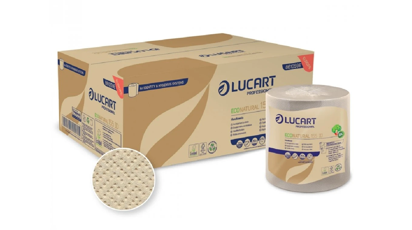 LUCART Rouleaux d'essuie-main en papier EcoNatural ID 2 couches, 6 rouleaux