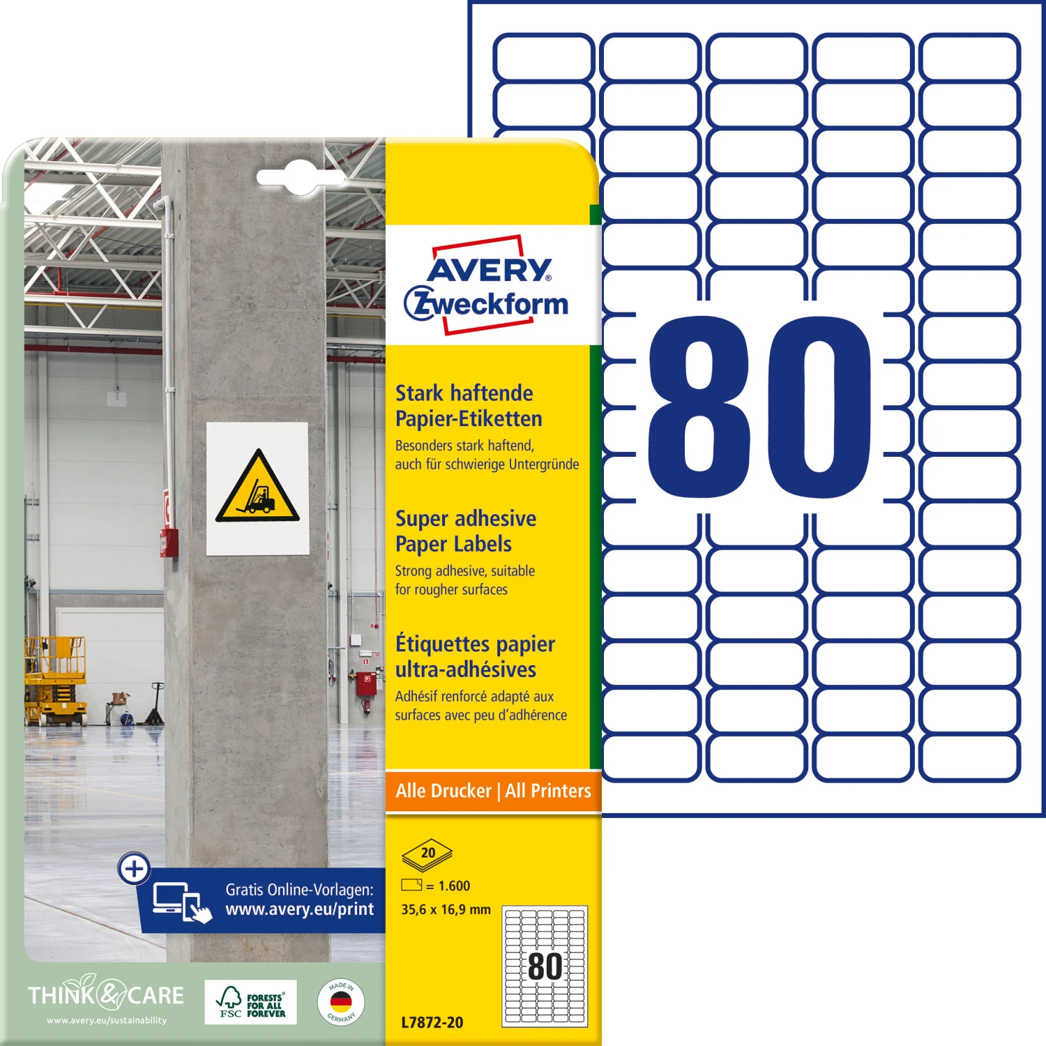 AVERY ZWECKFORM L7872-20 Étiquettes 35.6 x 16.9 mm, 20 feuilles