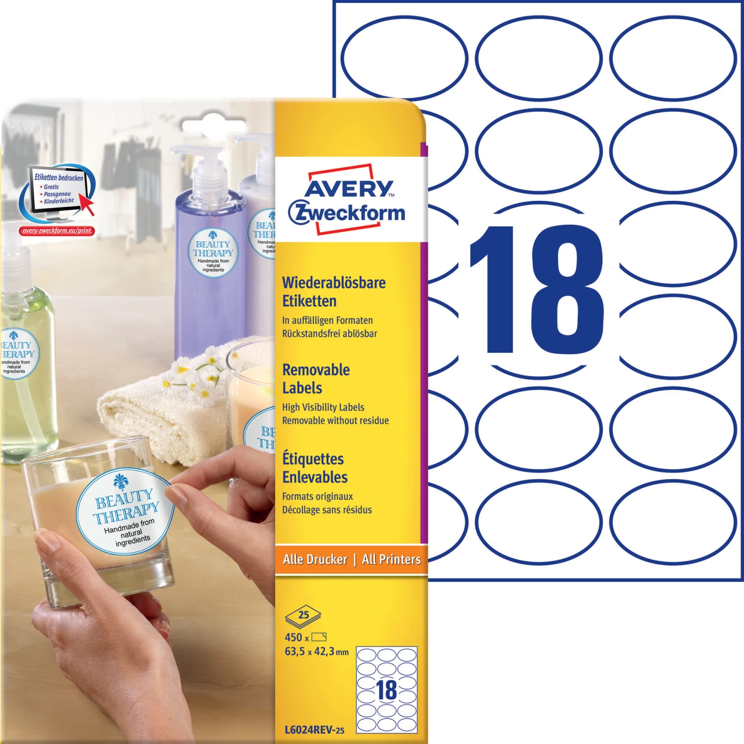 AVERY ZWECKFORM L6024REV-25 Etiketten, 63.5 x 42.3 mm, 25 Blatt