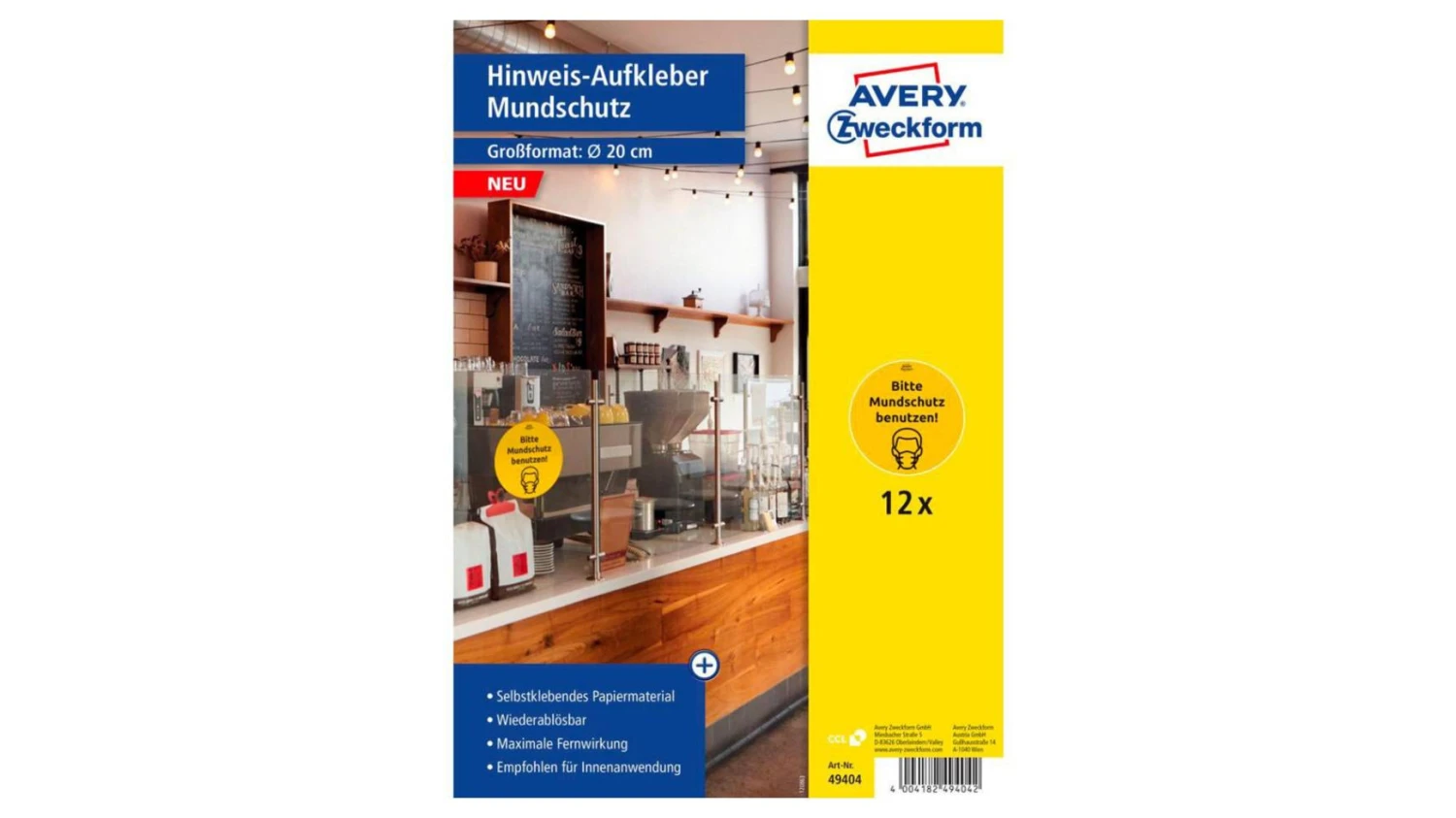 AVERY ZWECKFORM Autocollant signalisation DE 20 cm, 12 pcs.