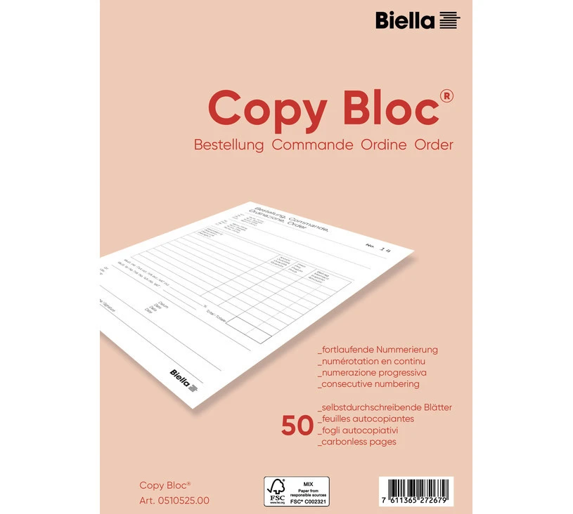 BIELLA Copy Bloc bulletins de commande A5, 50 feuillets