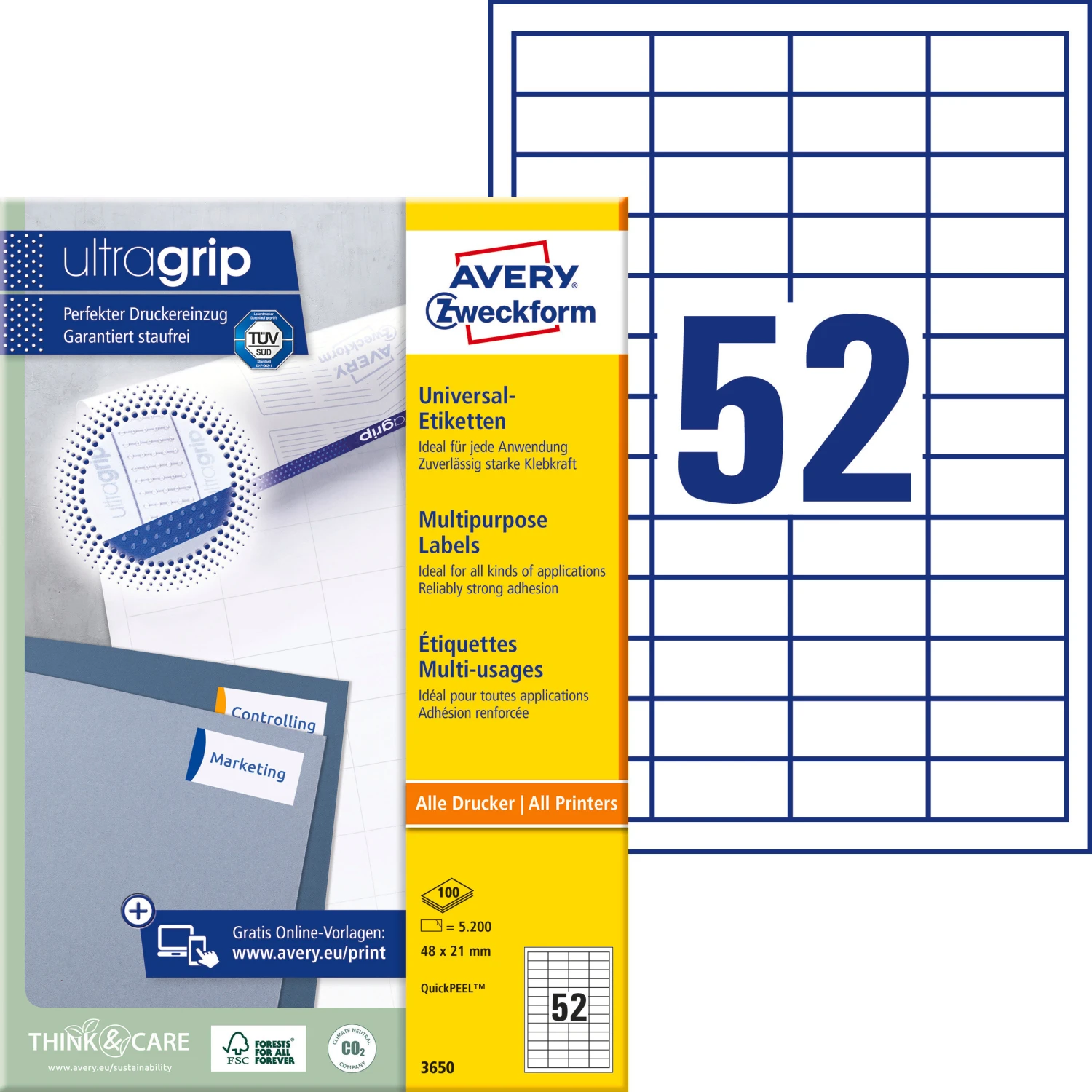 AVERY ZWECKFORM 3650 Etiketten, 48 x 21 mm, 100 Blatt