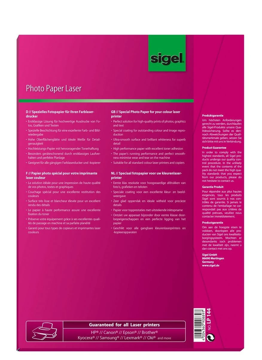 SIGEL Papier photo A4 laser/copieur couleur, 200g