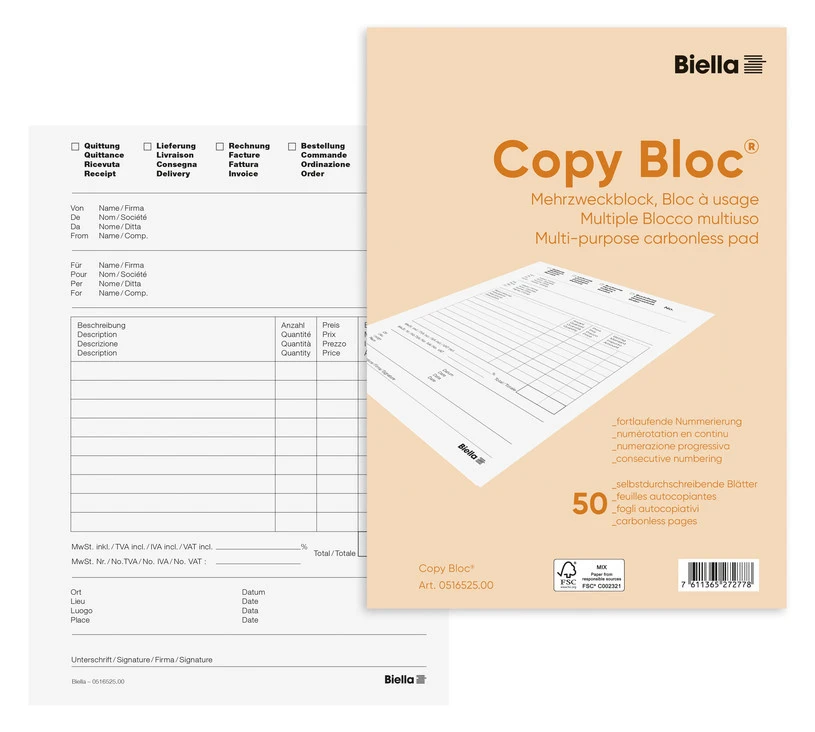 BIELLA Copy Bloc multi-usages A5, 50 feuillets
