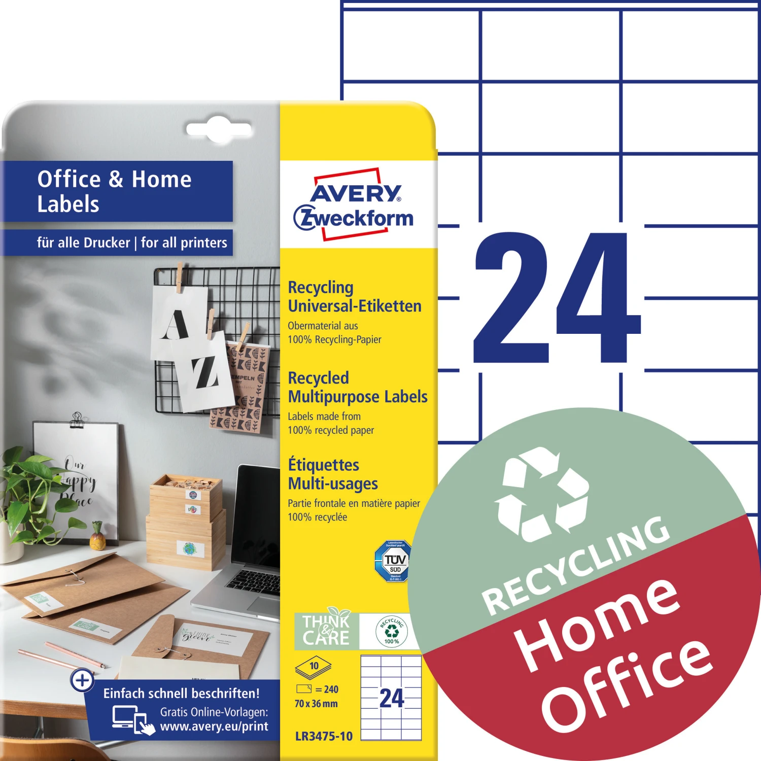 AVERY ZWECKFORM LR3475-10 Étiquettes, 36 x 70 mm, 10 feuilles