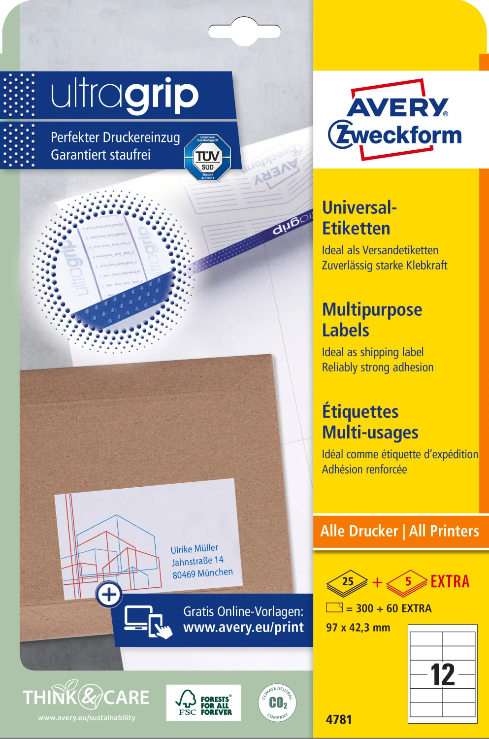 AVERY ZWECKFORM 4781 Etiketten, 97 x 42.3 mm, 25 + 5 Blatt