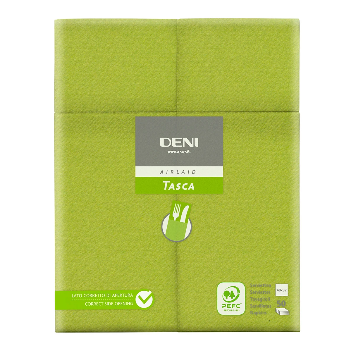 Serviettes de table Airlaid Deni meet Tasca, 1/8 plis, Kiwi, 40 x 32 cm, 1 paquet de 50 pièces