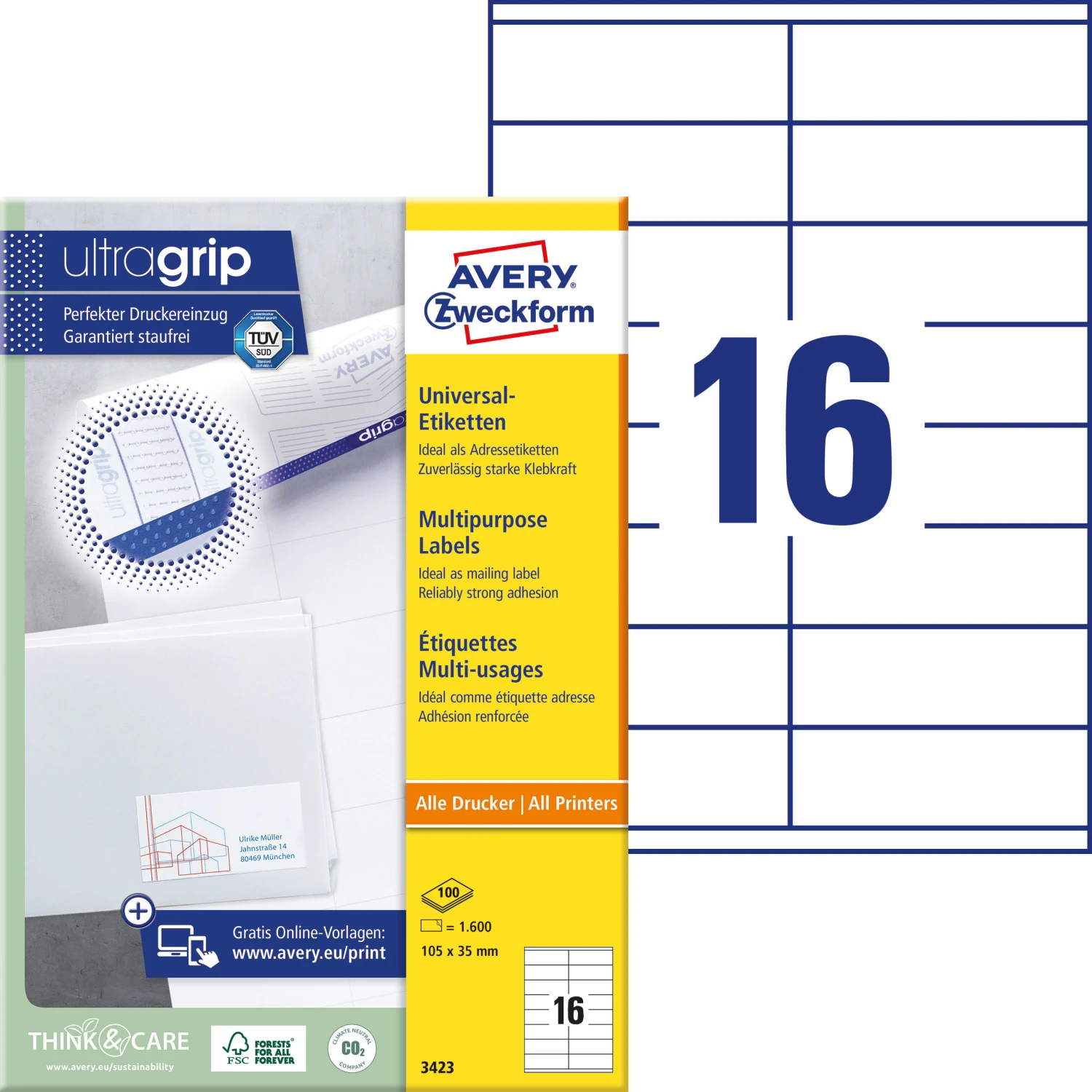 AVERY ZWECKFORM 3423 Etiketten, 105 × 35 mm, 100 Blatt