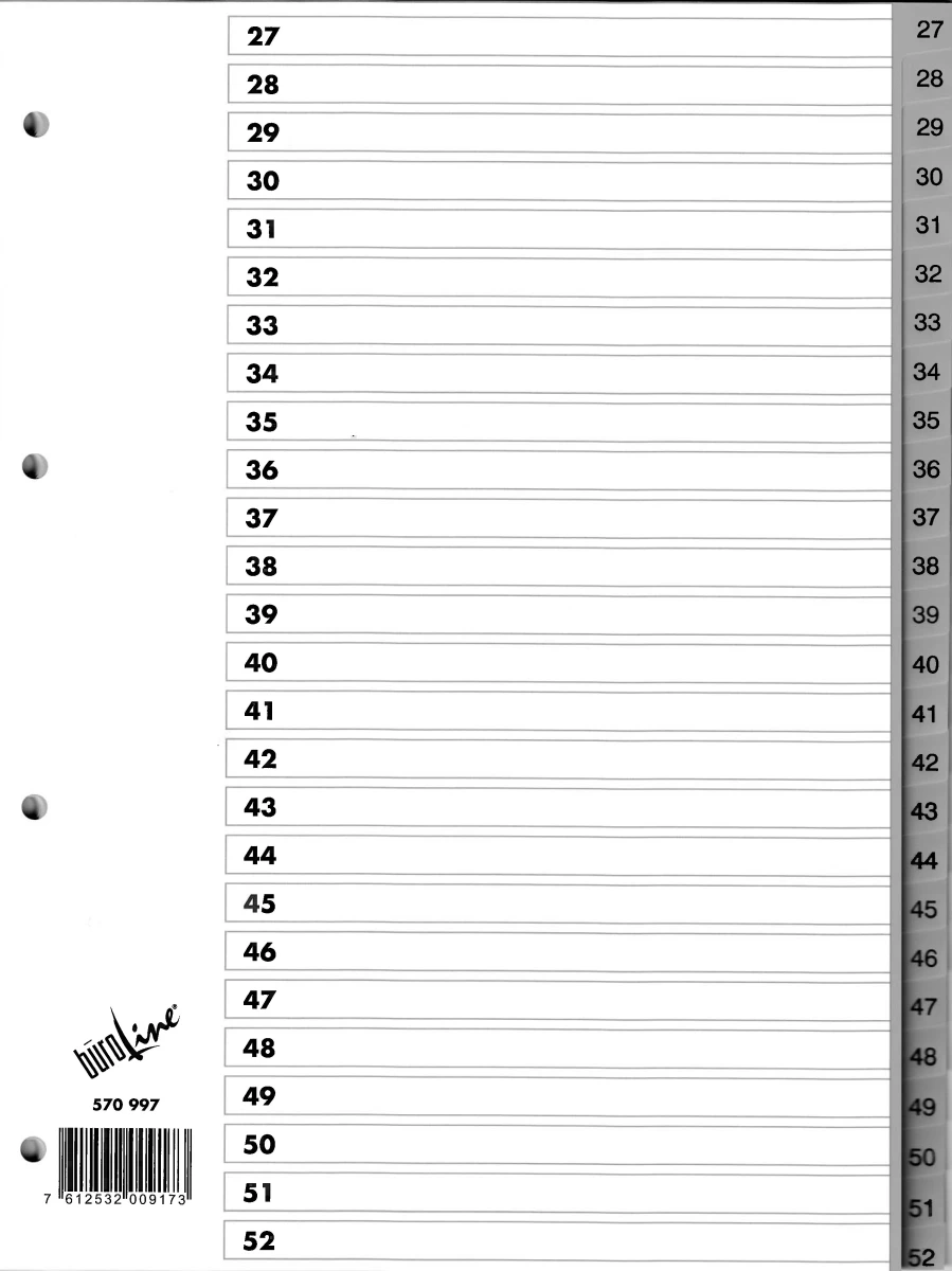 BÜROLINE Répertoire de chiffres 1 - 52