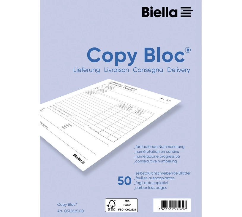 BIELLA Copy Bloc bulletins de livraison A6, 50 feuillets