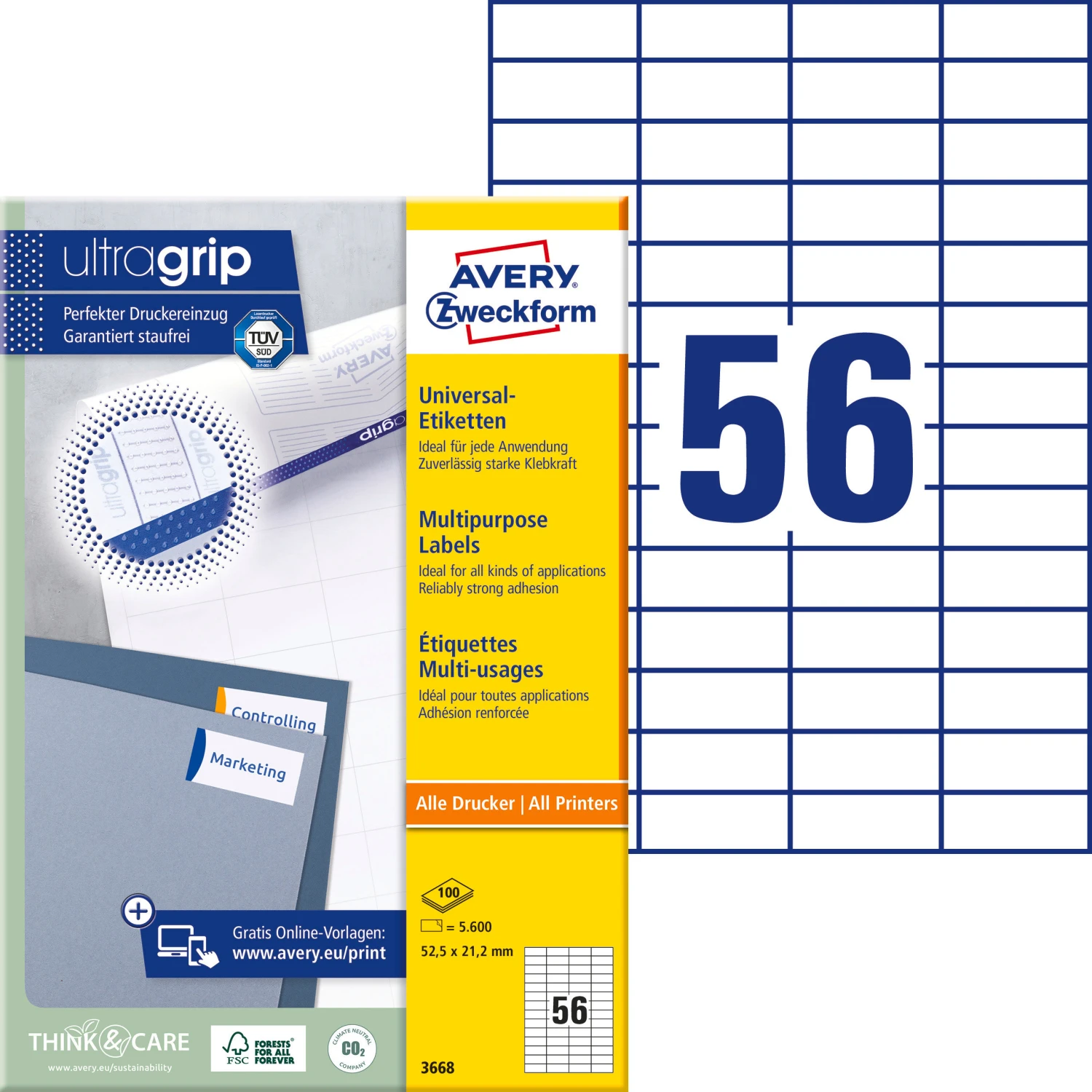 AVERY ZWECKFORM 3668 Etiketten, 52.5 x 21.2 mm, 100 Blatt