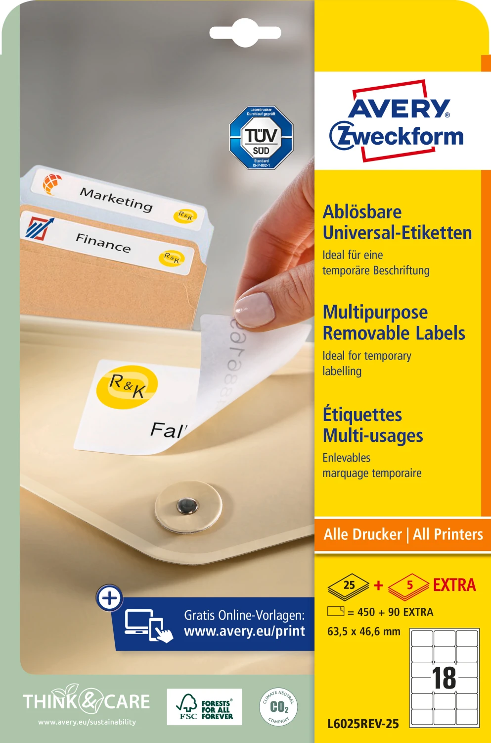 AVERY ZWECKFORM L6025REV-25 Etiketten, 63.5 × 46.6 mm, 25 + 5 Blatt