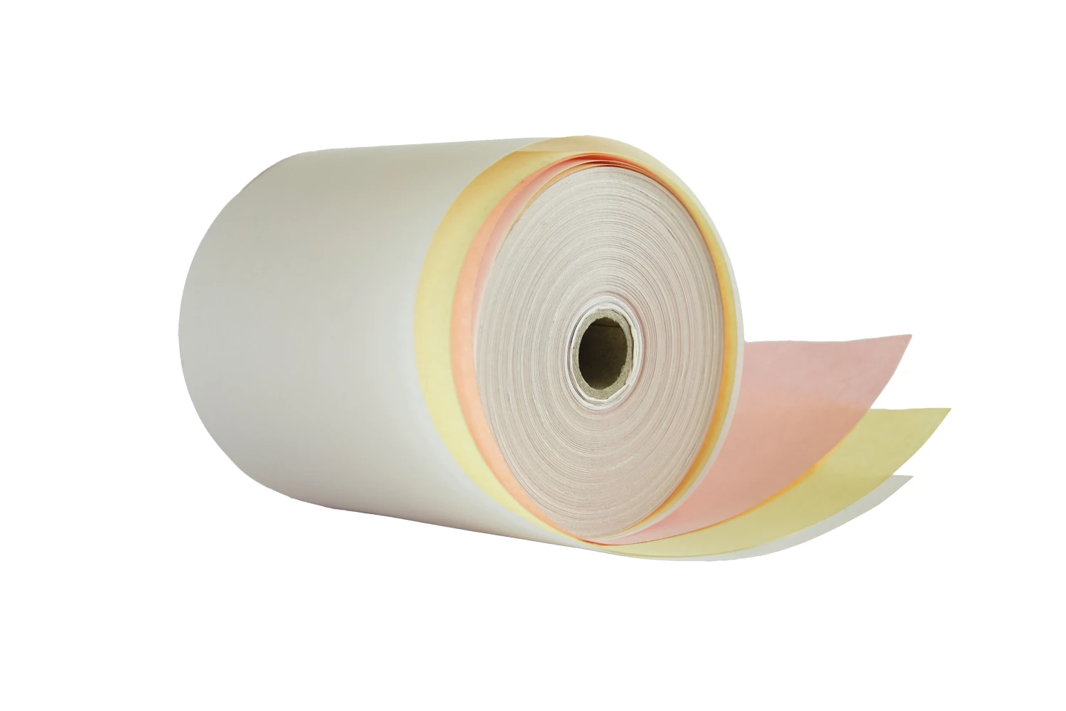 Rouleau de caisse, 3 couches, blanc, jaune, rose, 76x70x12 mm