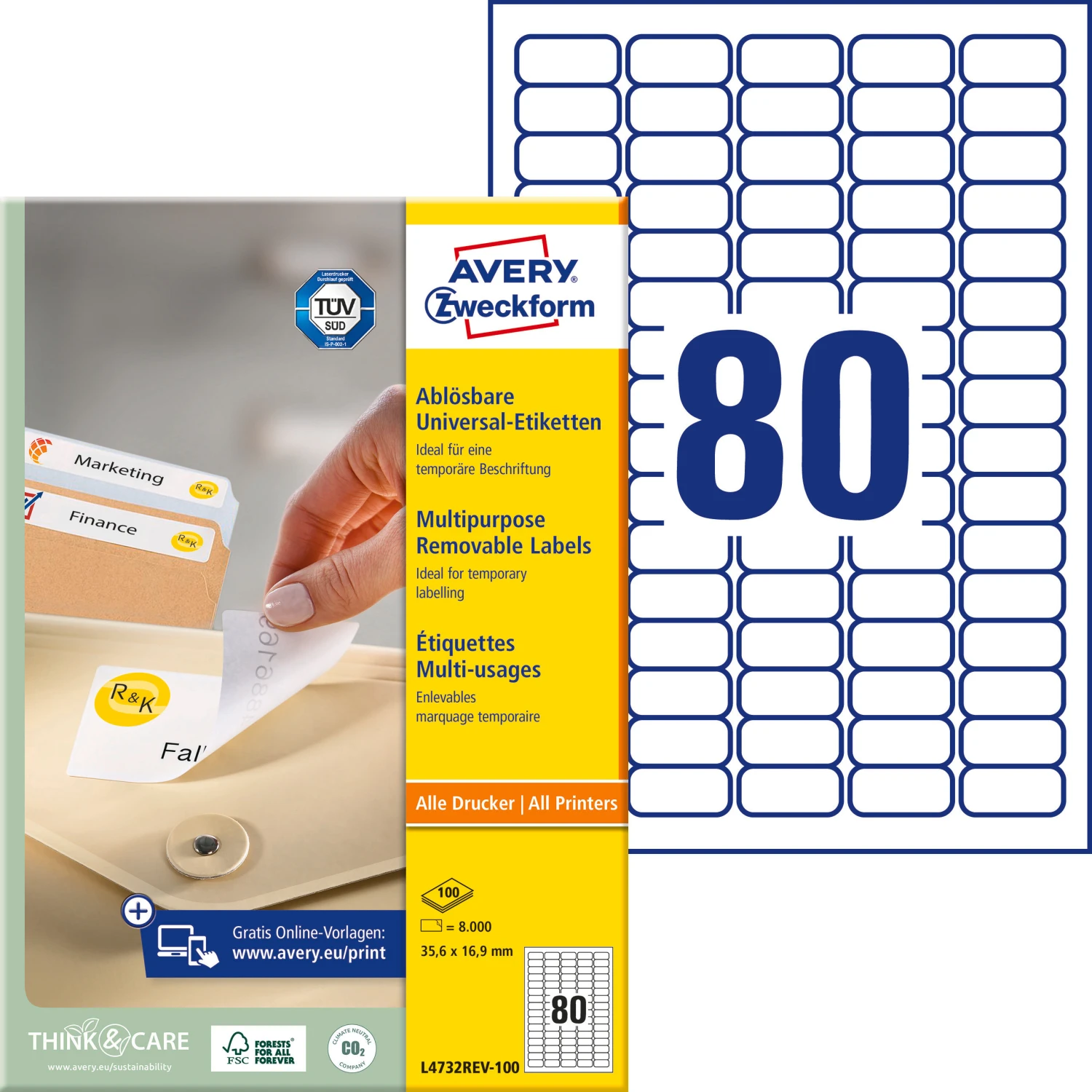 AVERY ZWECKFORM L4732REV-100 Etiketten, 35.6 x 16.9 mm, 100 Blatt