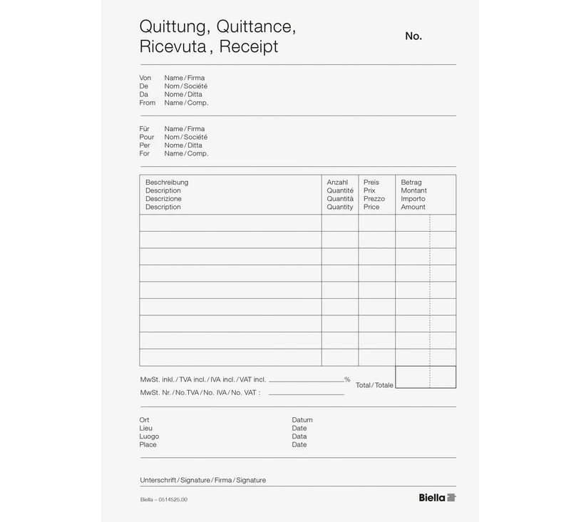 BIELLA Copy Bloc quittances A5, 50 feuillets
