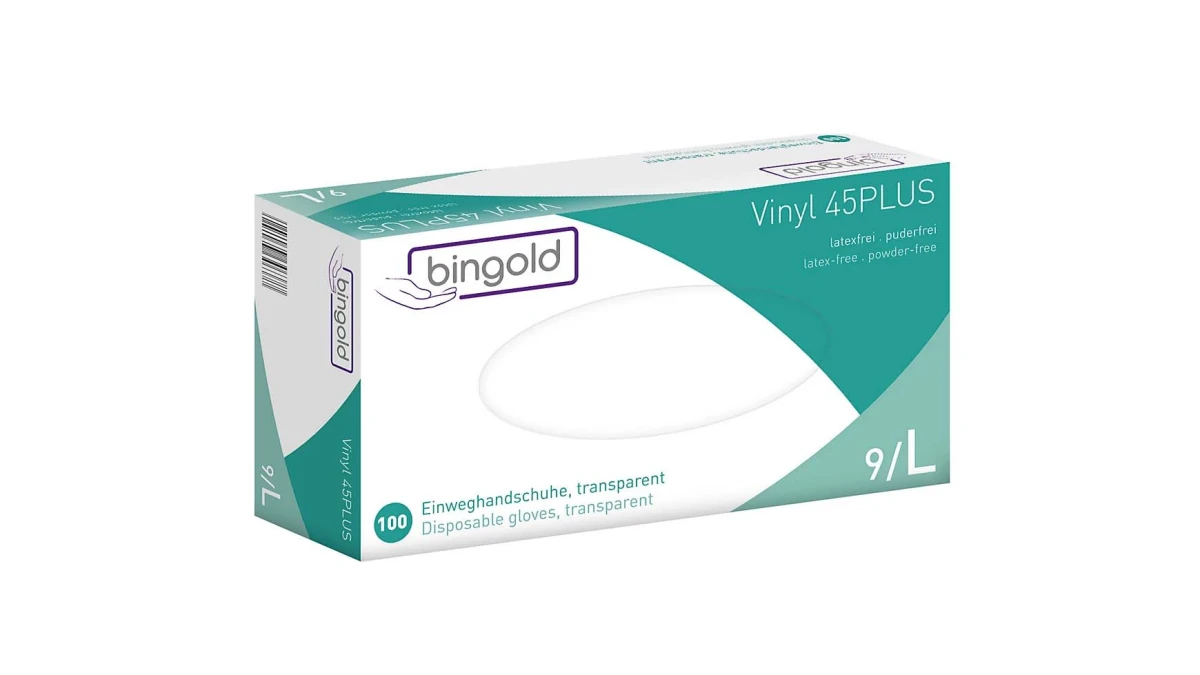 BINGOLD Gants en vinyle 45Plus taille L, 100 pièces