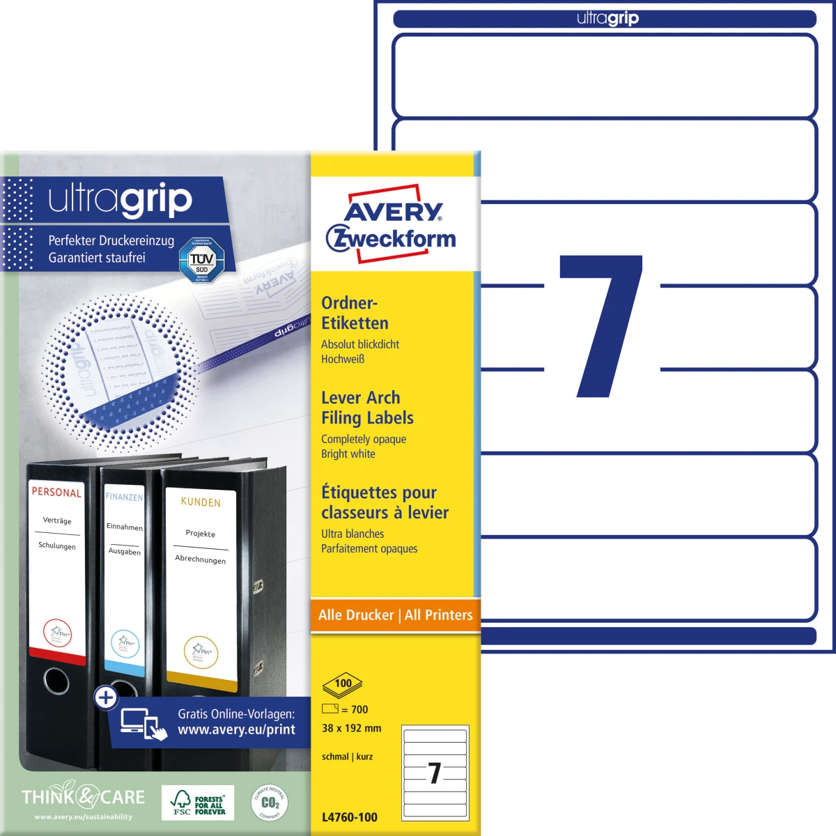 AVERY ZWECKFORM L4760-100 Ordner-Etiketten 192 x 38 mm