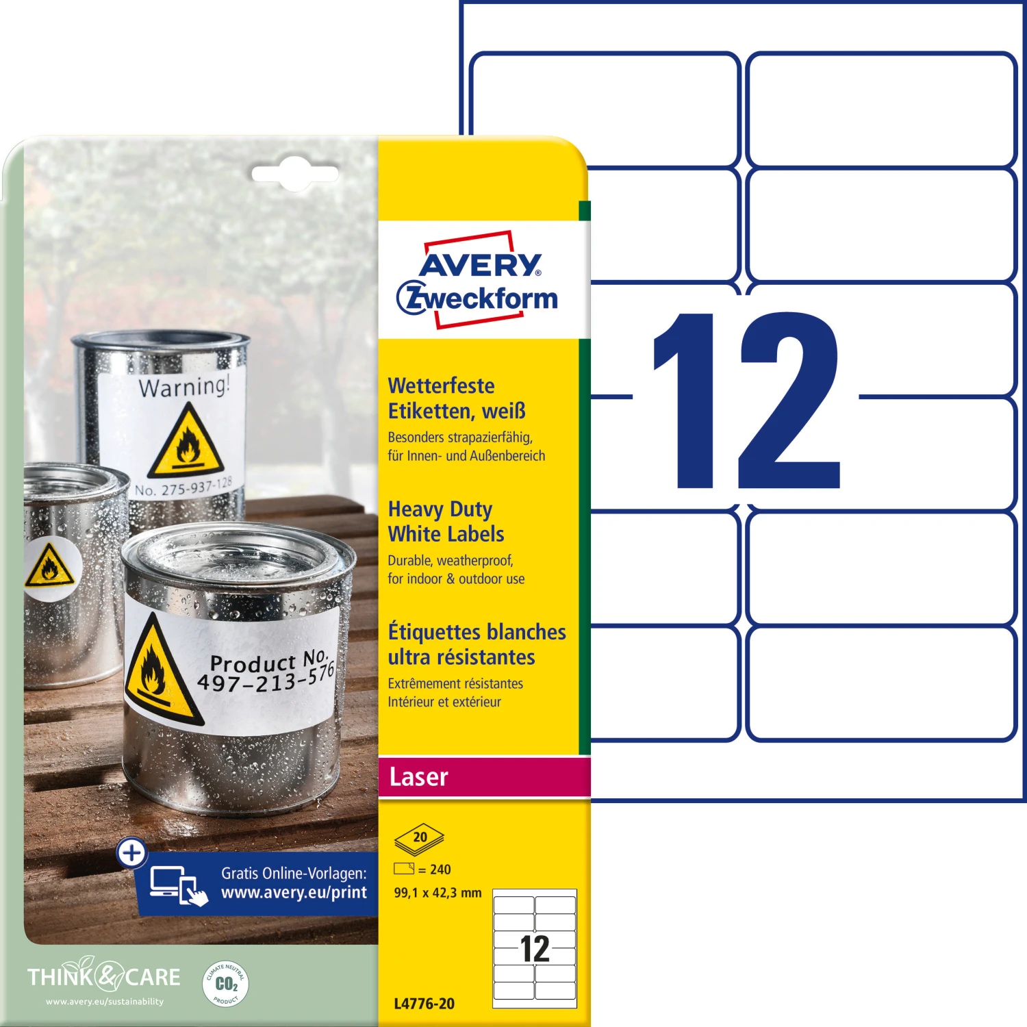 AVERY ZWECKFORM L4776-20 Etiketten, 99.1 x 42.3 mm, 20 Blatt