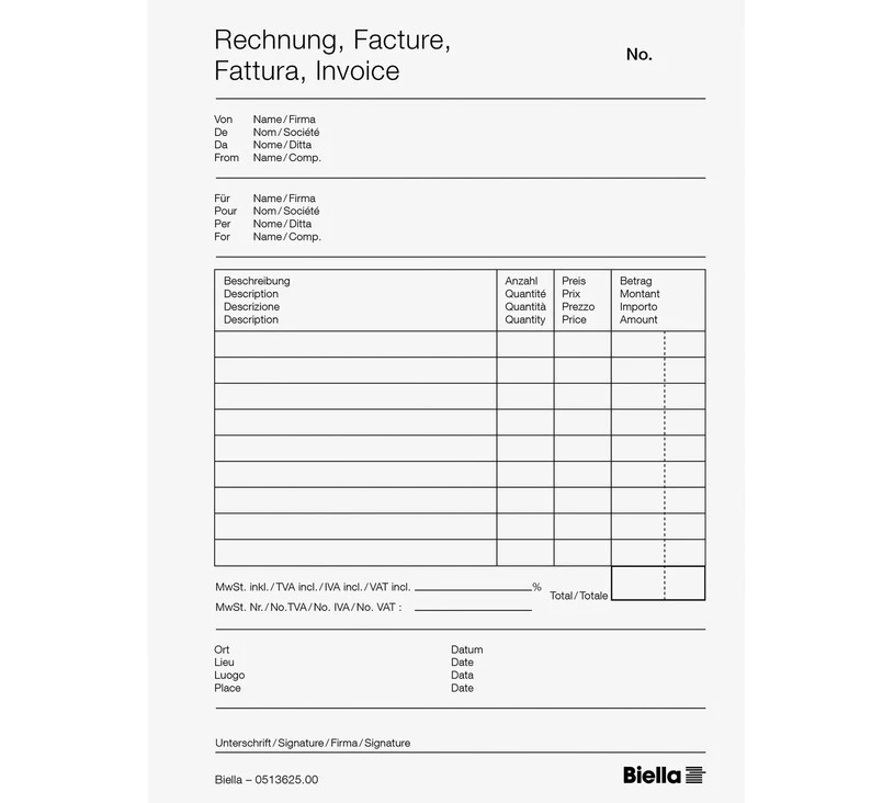 BIELLA Copy Bloc factures A6, 50 feuillets