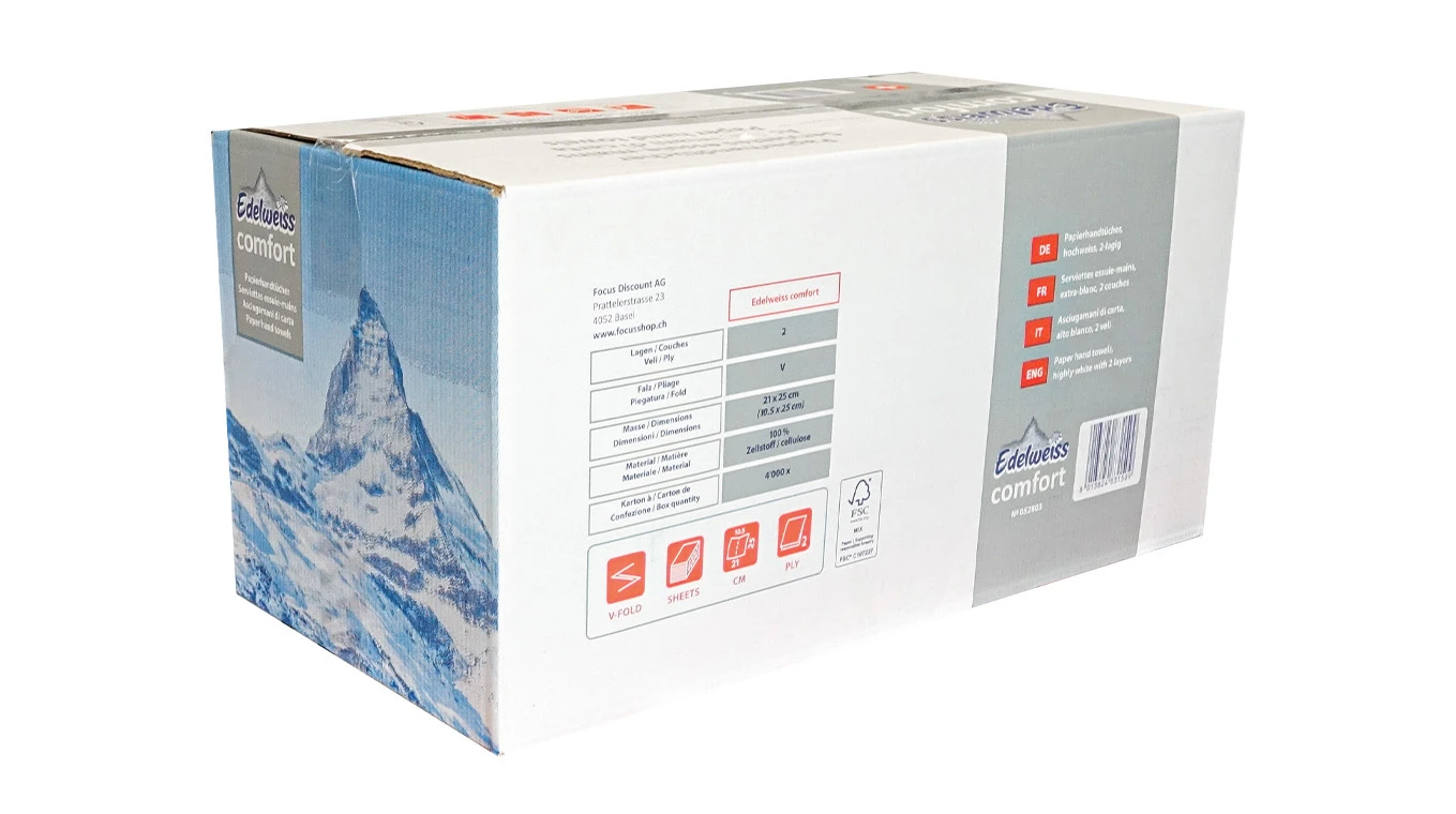 EDELWEISS Essuie-mains en papier pliage V, 2 couches, extra-blanc