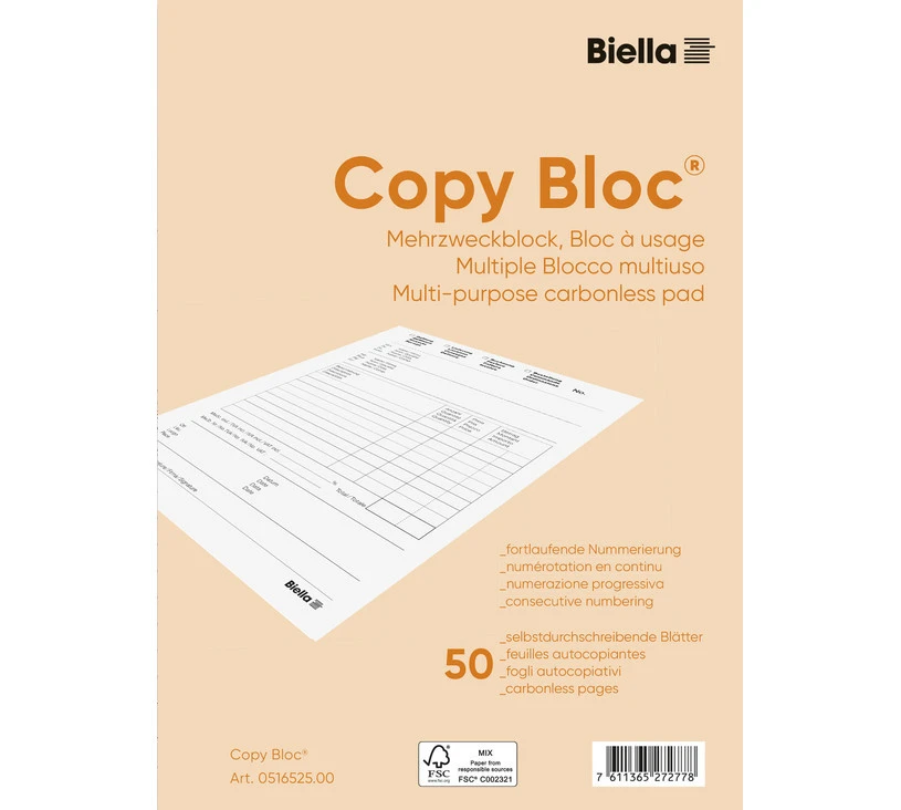 BIELLA Copy Bloc multi-usages A5, 50 feuillets