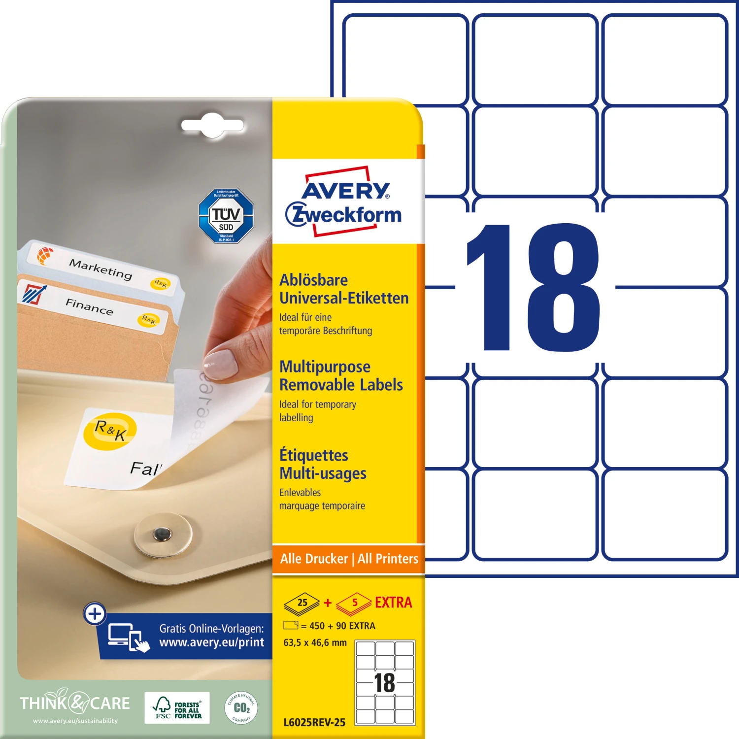 AVERY ZWECKFORM L6025REV-25 Etiketten, 63.5 × 46.6 mm, 25 + 5 Blatt