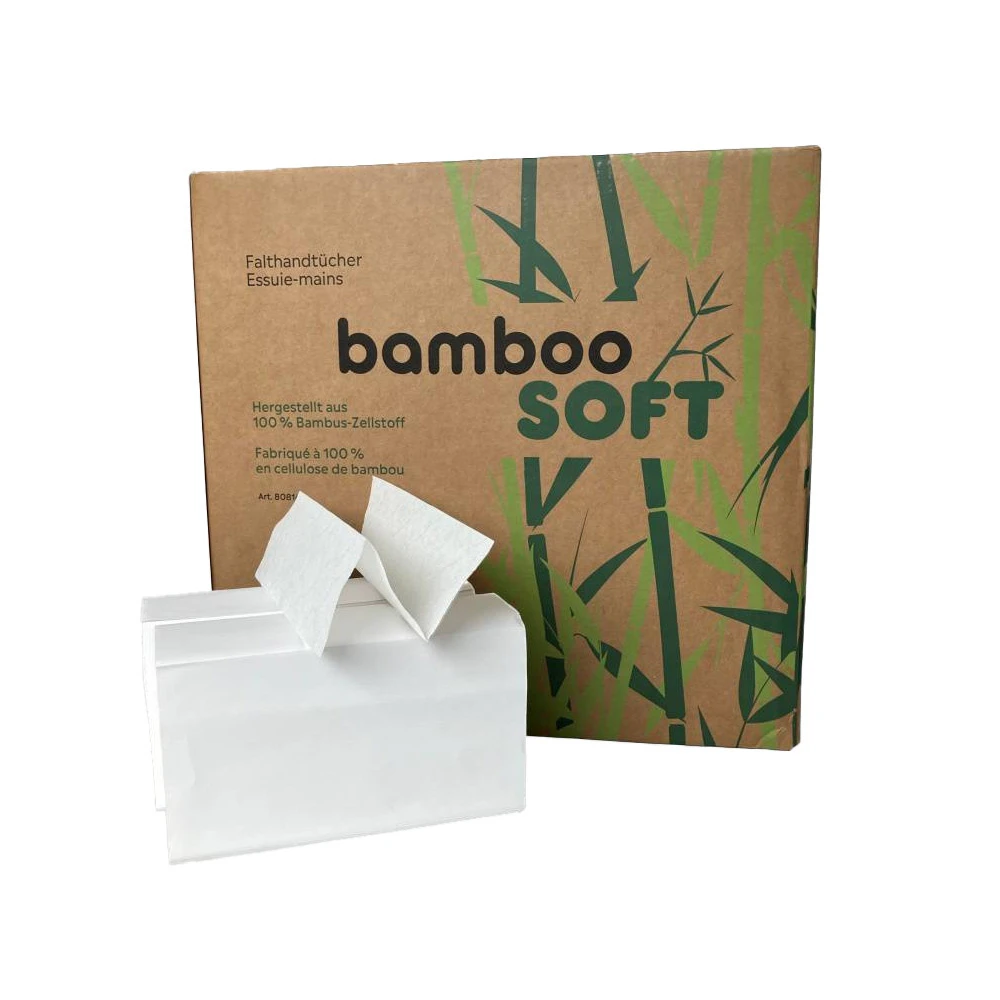 BAMBOOSOFT Essuie-mains en papier pliage Z, 2 couches, blanc