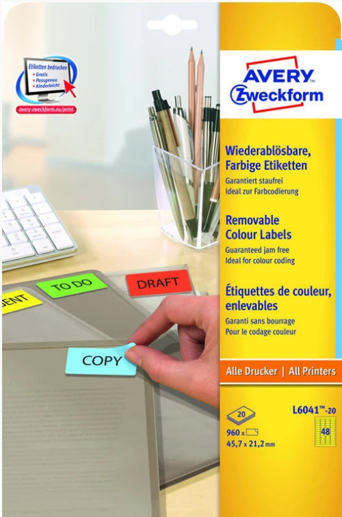 AVERY ZWECKFORM L6041-20 Etiketten, 45.7 x 21.2 mm, 20 Blatt