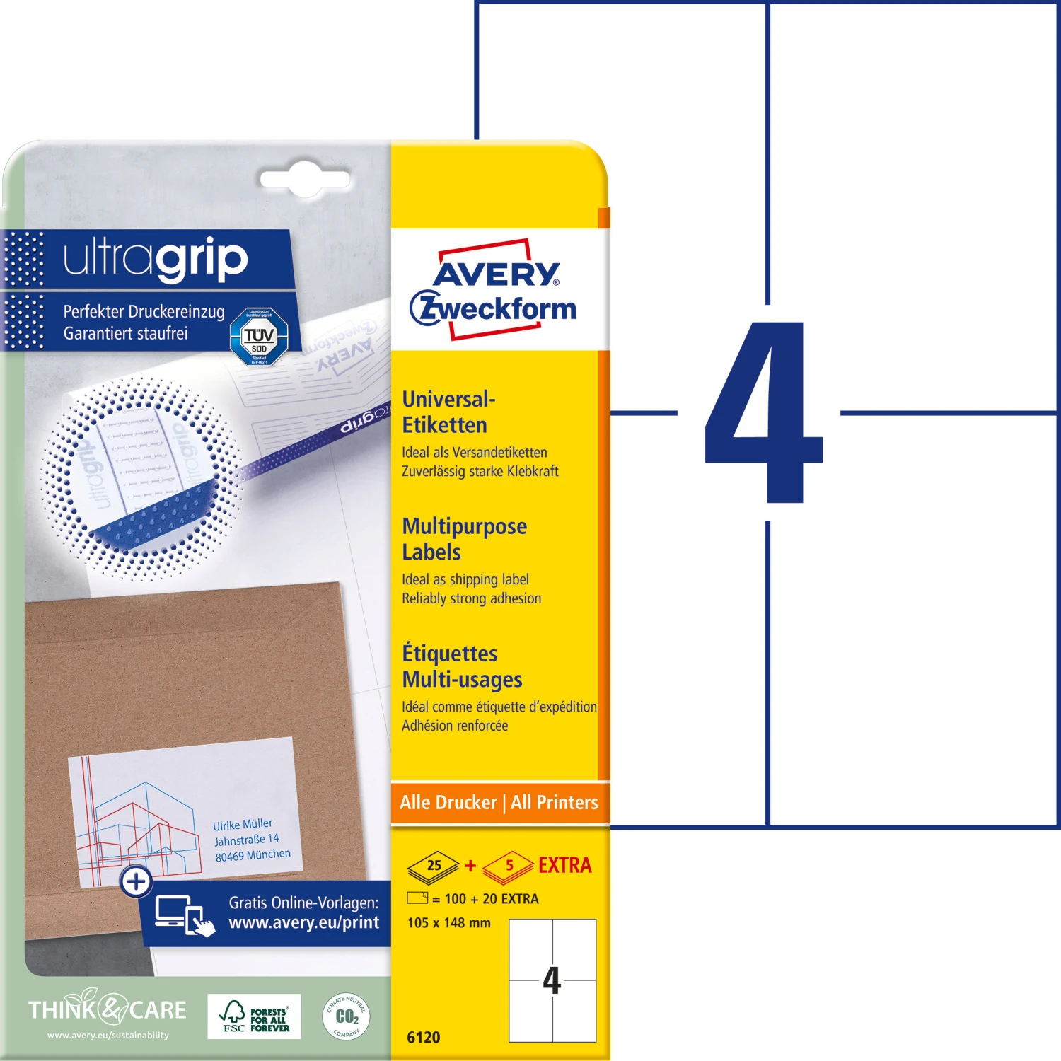AVERY ZWECKFORM 6120 Étiquettes, 105 x 148 mm, 25 + 5 feuilles