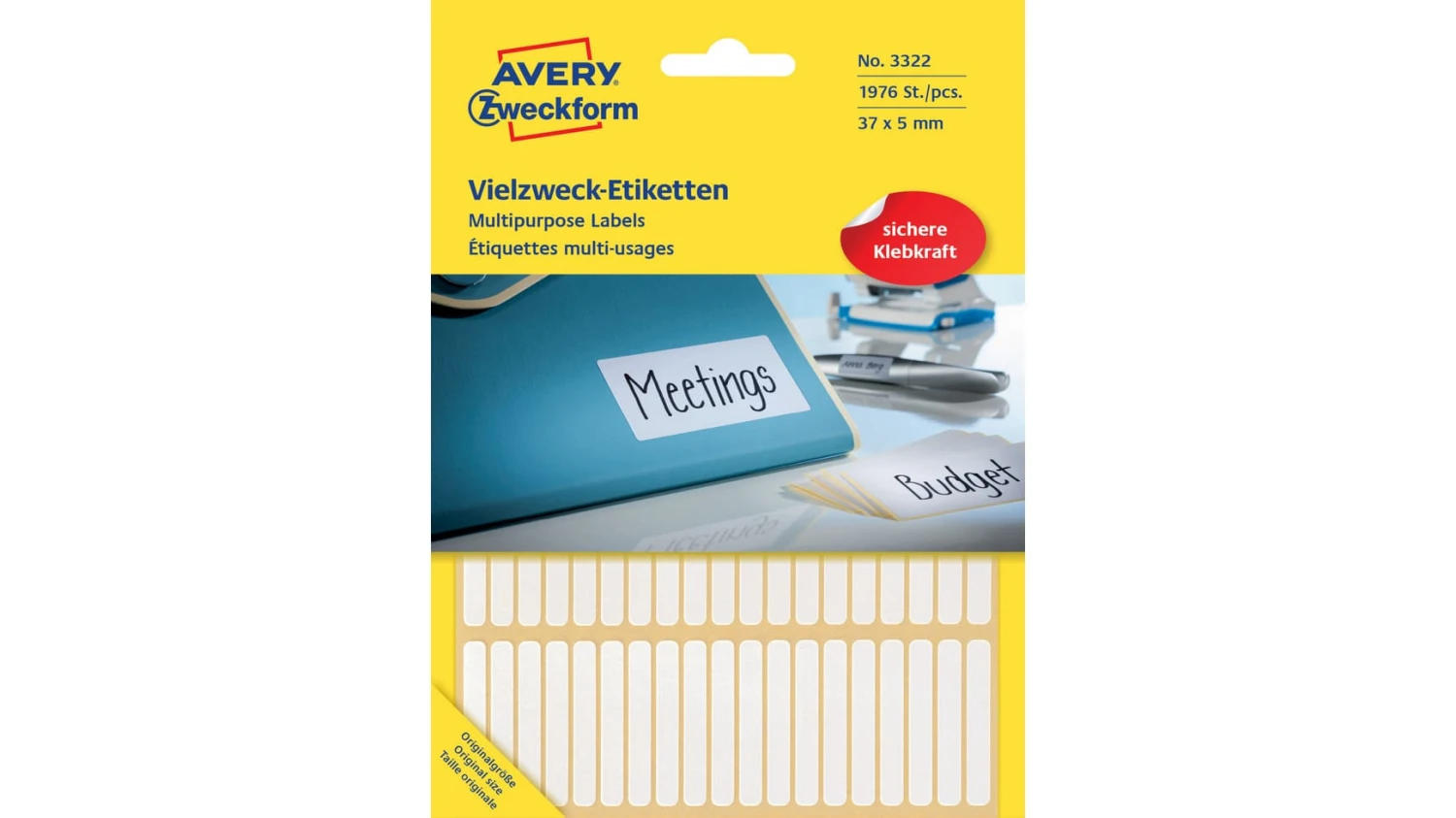 AVERY ZWECKFORM Universal-Etiketten 3322, 37 x 5 mm, 26 Blatt