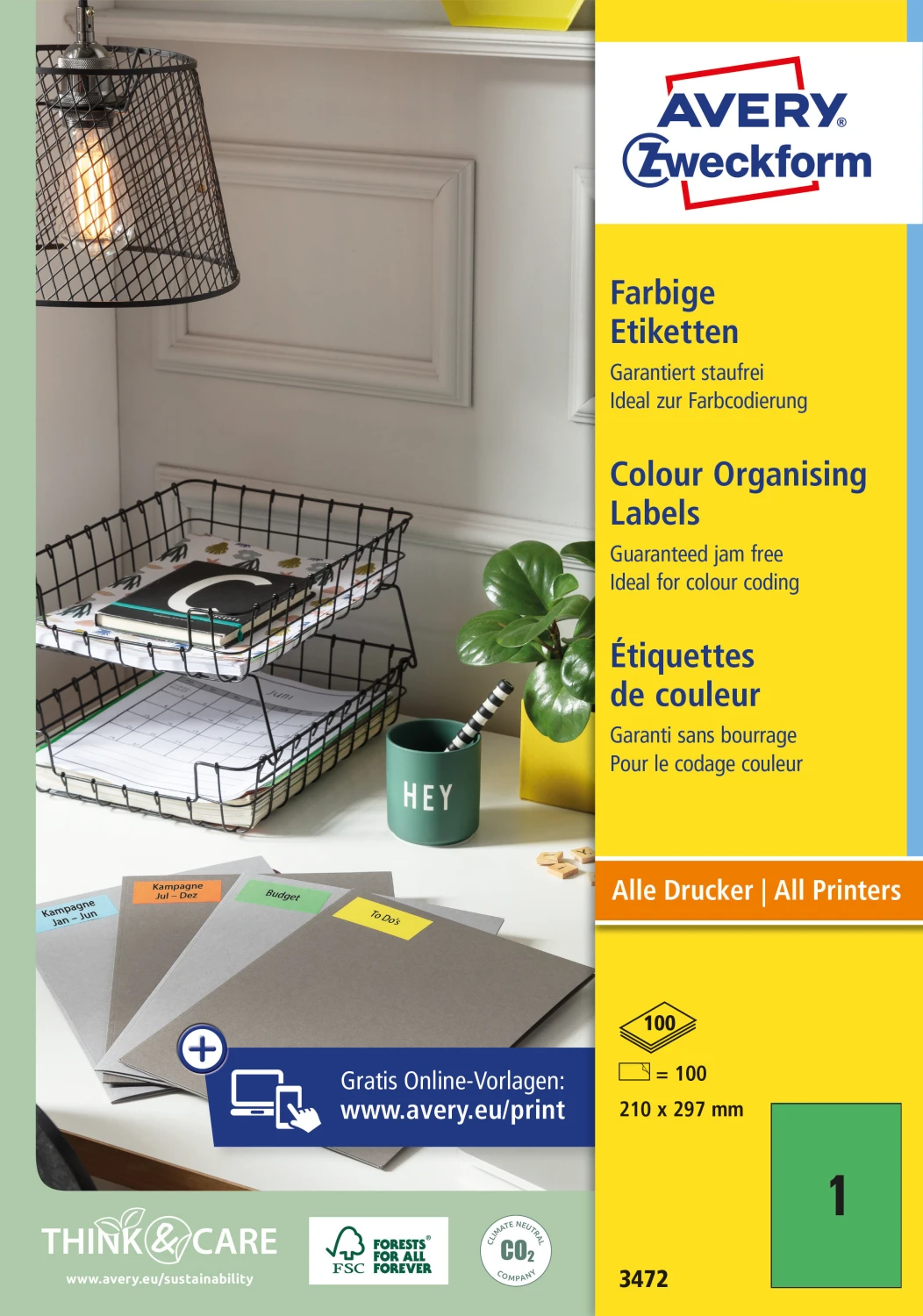 AVERY ZWECKFORM 3472 Etiketten, A4, 100 Blatt