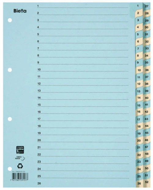 BIELLA Zahlenregister 1 - 52