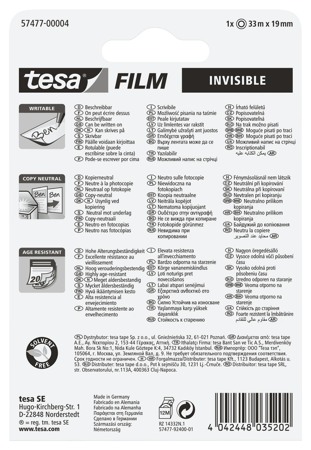 TESA Klebeband invisible 19 mm x 33 m - Blister