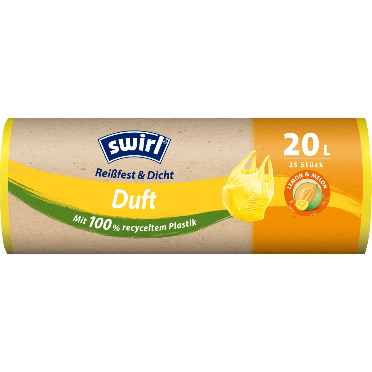 SWIRL Sacs poubelle parfumé Citron-Melon 20 L, 25 pièces
