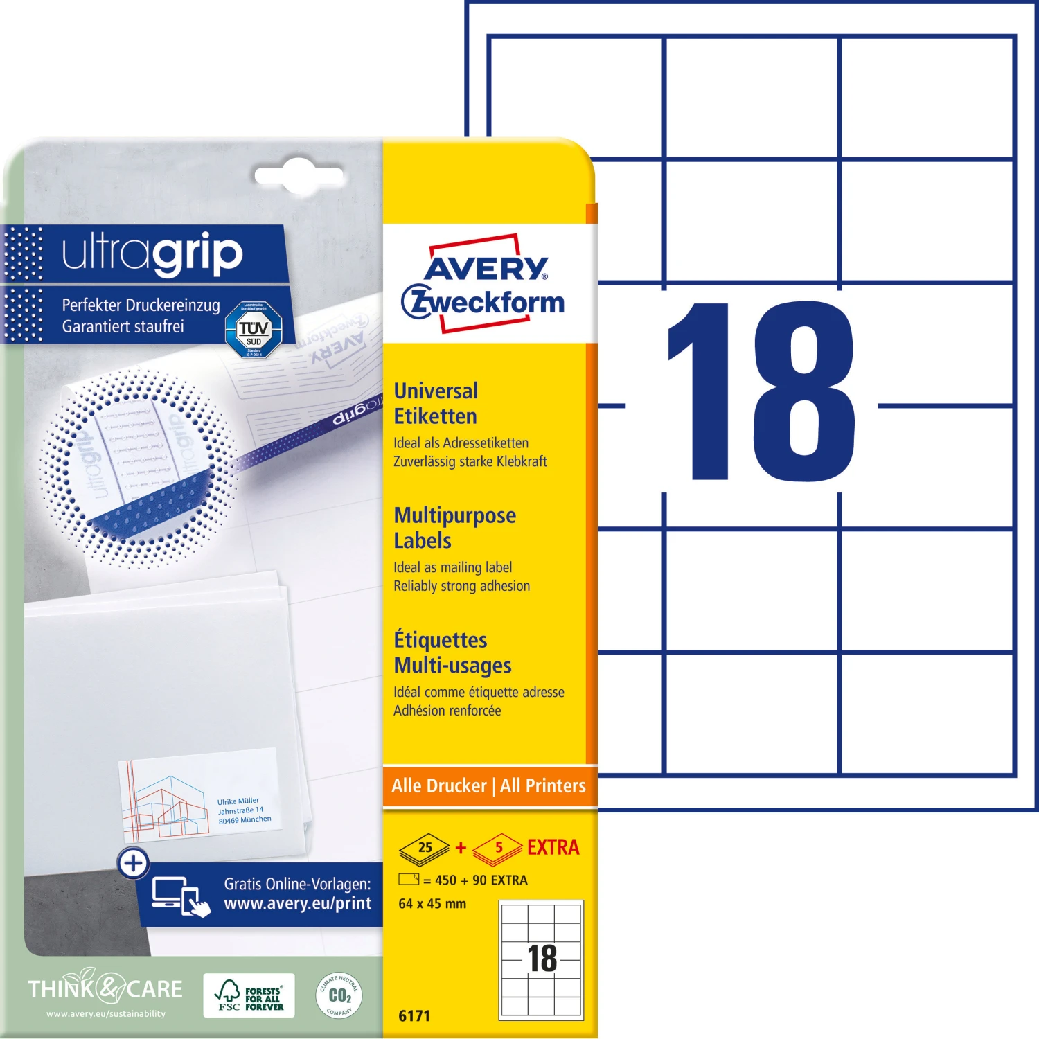 AVERY ZWECKFORM 6171 Etiketten, 64 x 45 mm, 25 Blatt