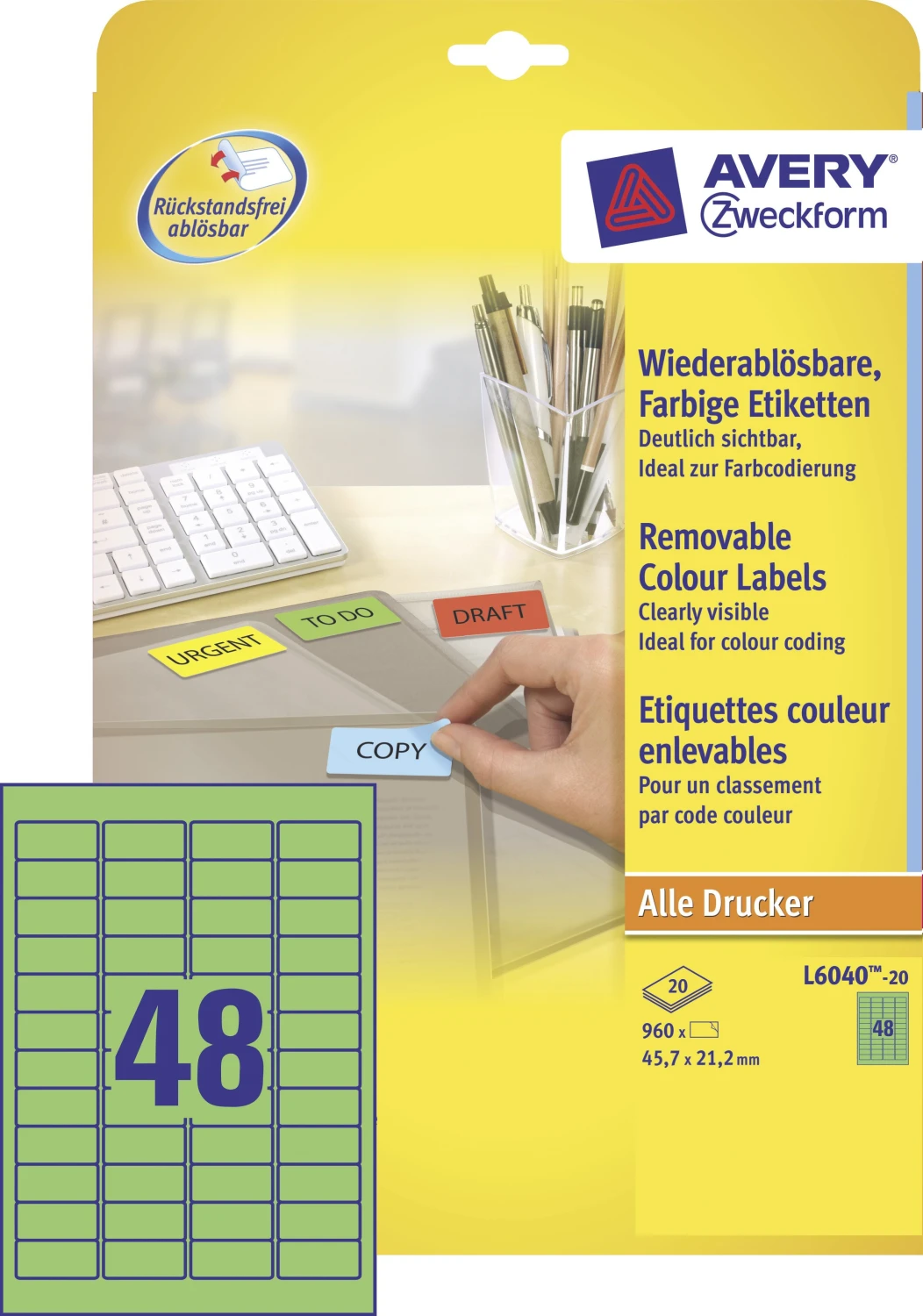 AVERY ZWECKFORM L6040-20 Étiquettes, 45.7 x 21.2 mm, 20 feuilles