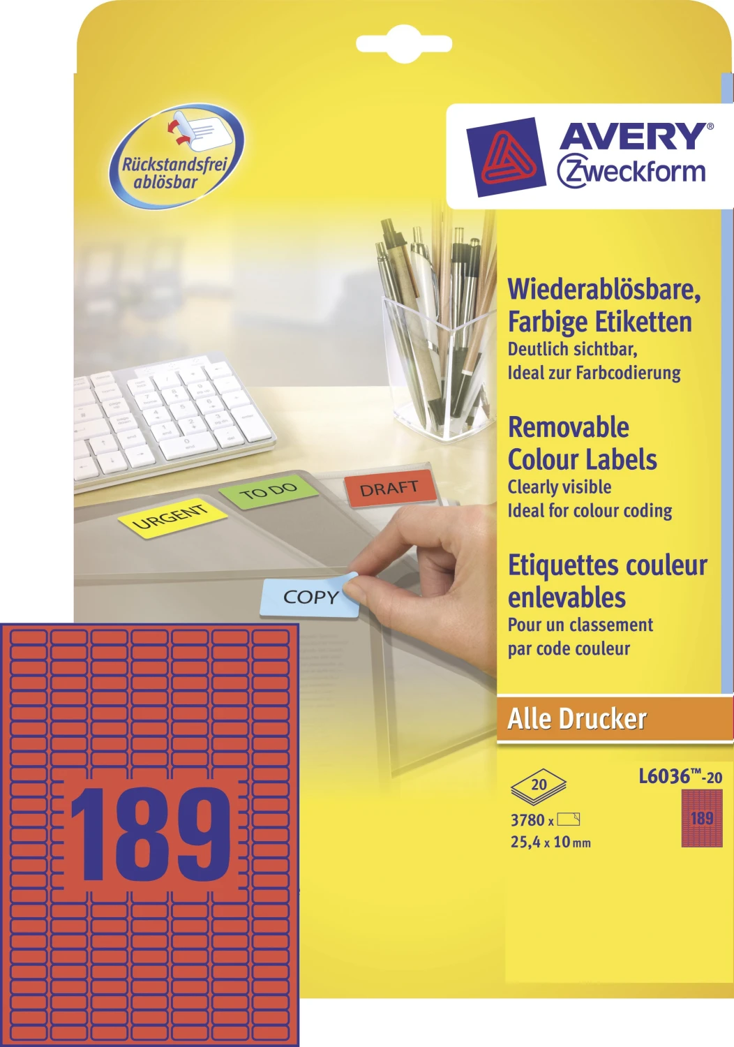 AVERY ZWECKFORM L6036-20 Etiketten, 25.4 x10 mm, 20 Blatt