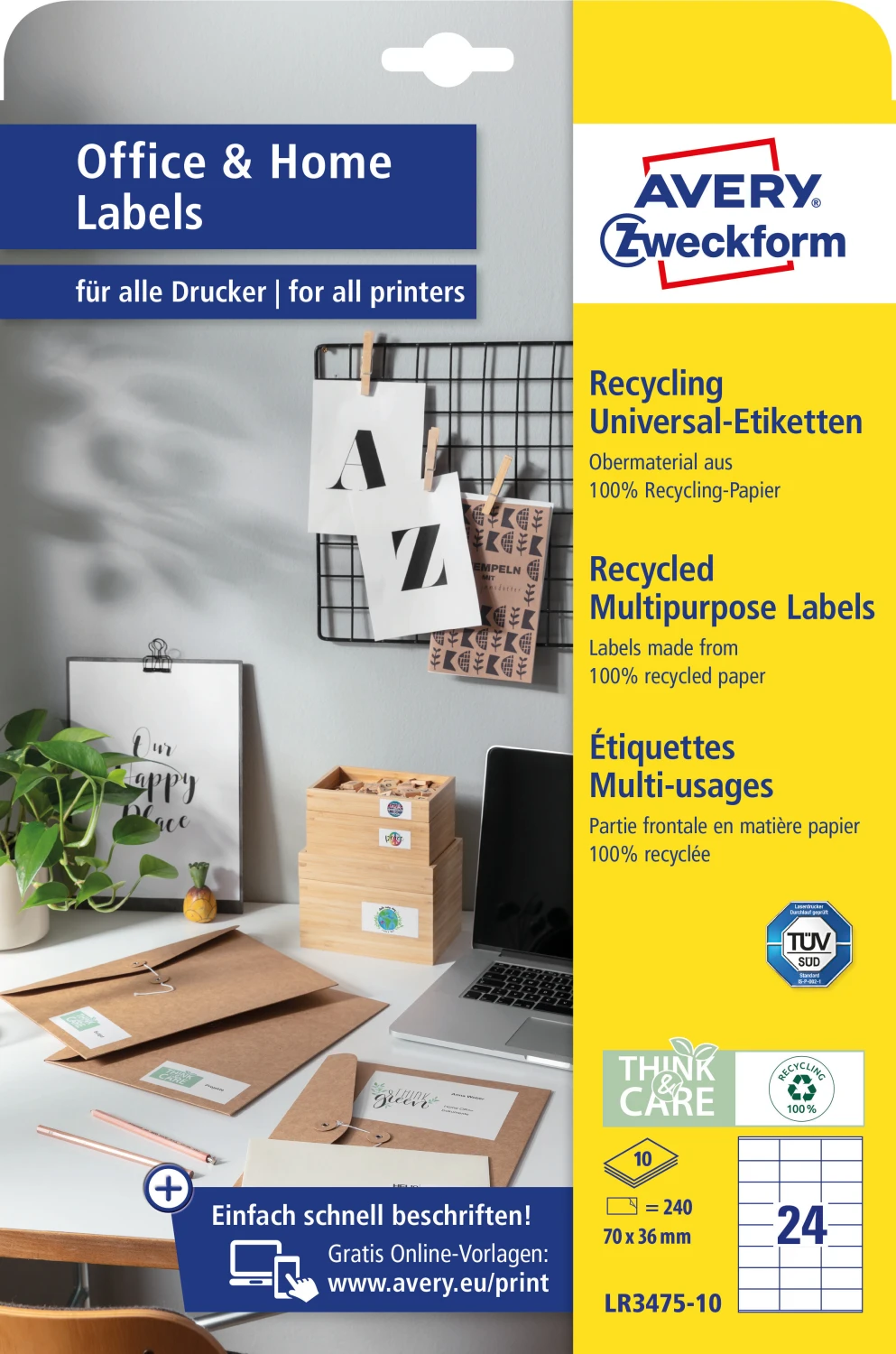 AVERY ZWECKFORM LR3475-10 Étiquettes, 36 x 70 mm, 10 feuilles