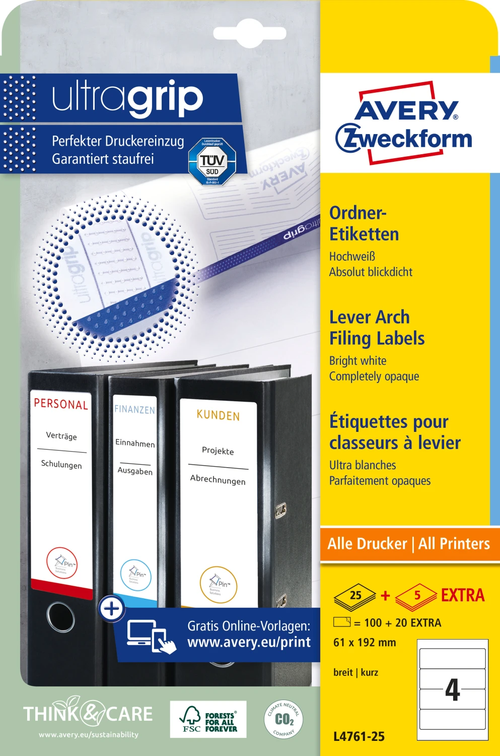 AVERY ZWECKFORM L4761-25 Étiquettes à classeur