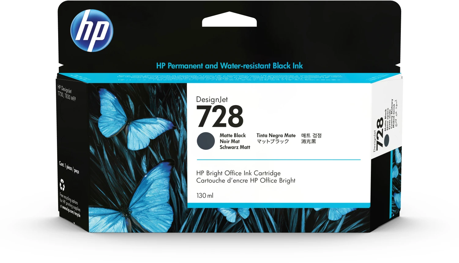 HP 728 Cartouche d'encre noir mat 130 ml