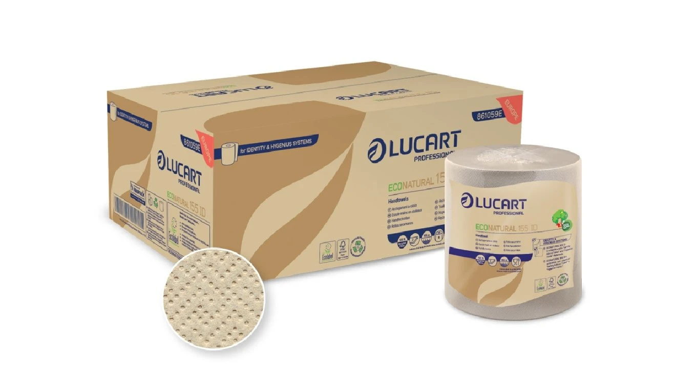 LUCART Rouleaux d'essuie-mains en papier EcoNatural ID 2 couches, 6 rouleaux