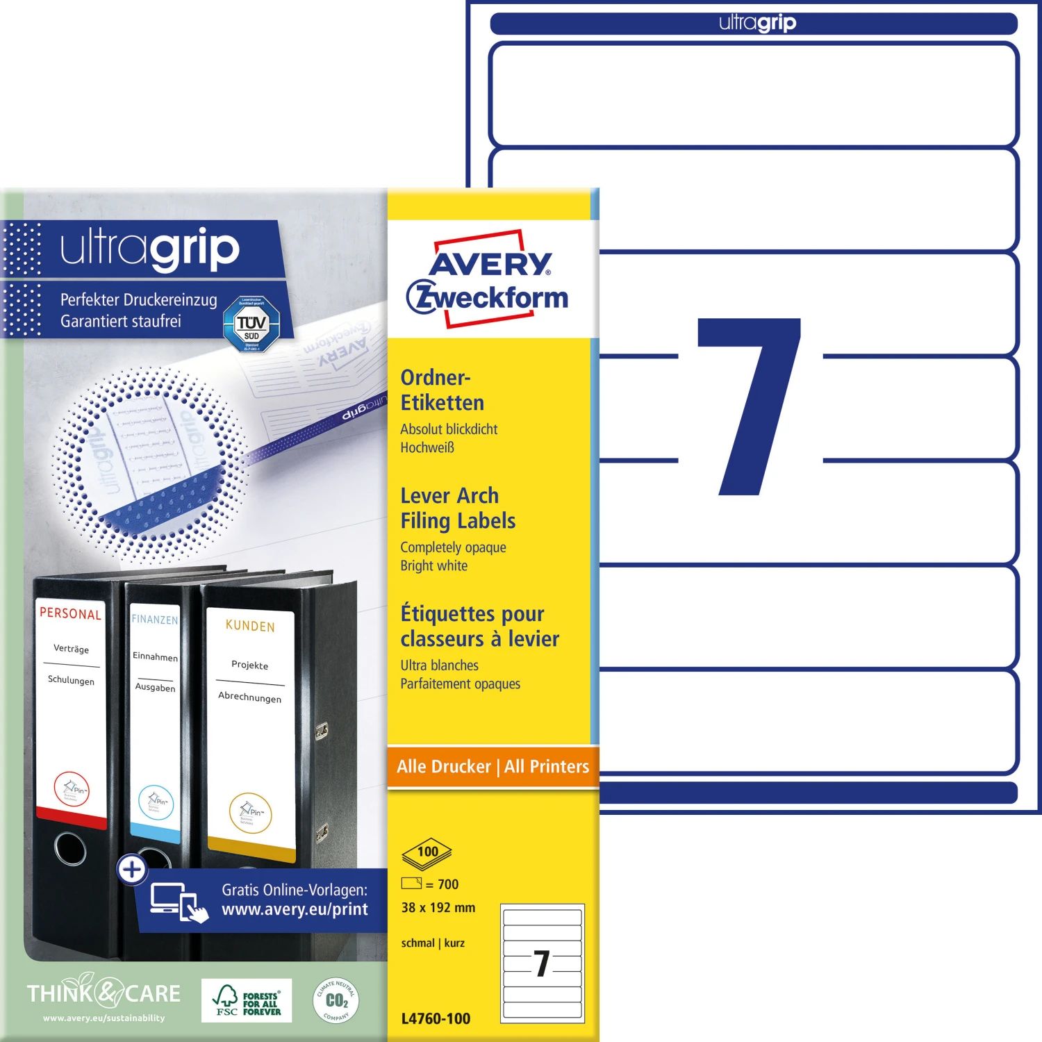AVERY ZWECKFORM L4760-100 Étiquettes dorsales 192 x 38 mm